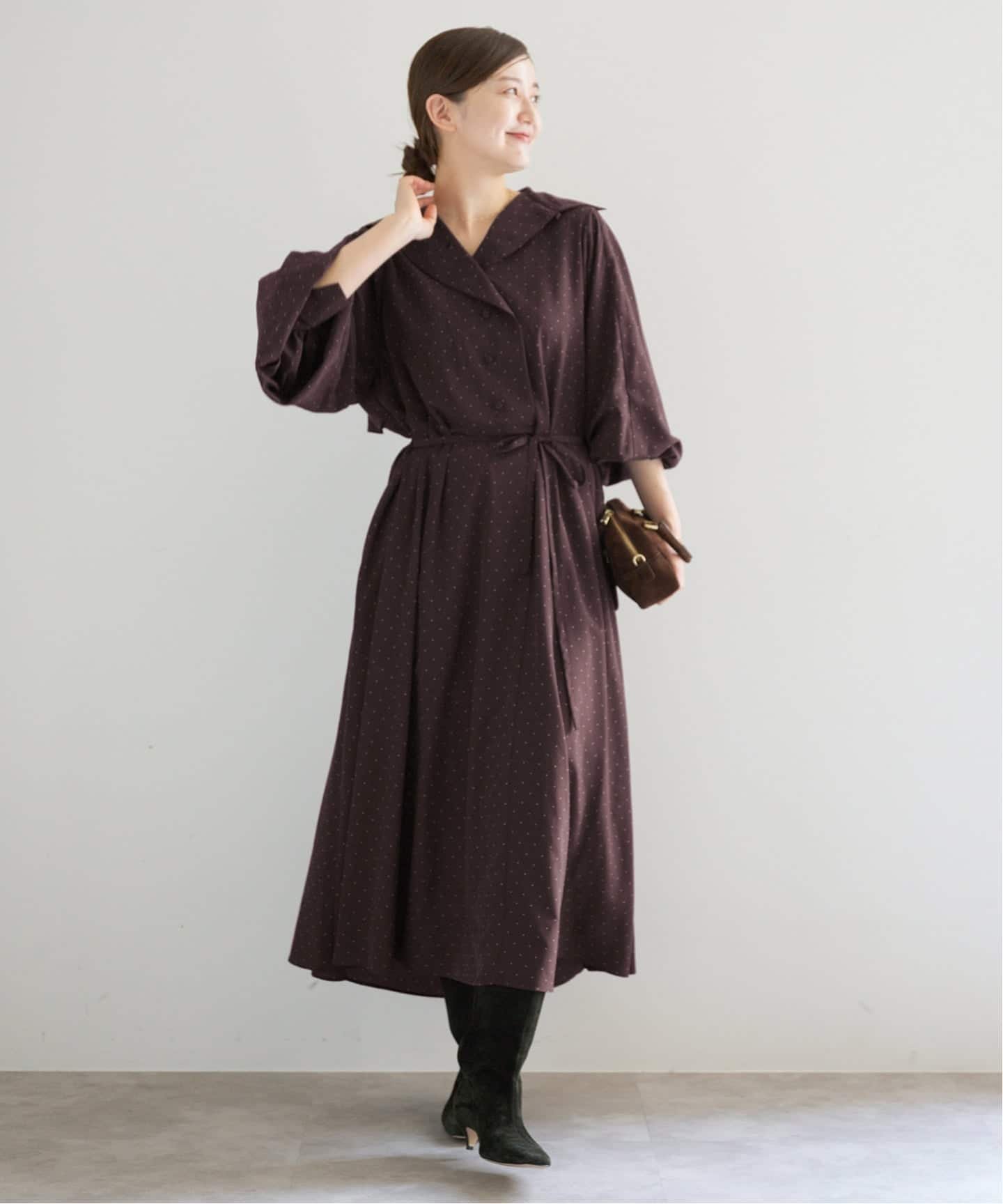 【イエナ/IENA】のニュアンスカラードットワンピース インテリア・キッズ・メンズ・レディースファッション・服の通販 founy(ファニー) 　ファッション　Fashion　レディースファッション　Fashion for Women　ワンピース　Dresses　2025年　2025　2025-2026秋冬・A/W　Autumn/Winter 2025–26 AW25–26　ドット　Polka Dot, Dot Pattern　モチーフ　Motif, Design Theme　無地　Plain, Solid Color　ブラウン|ID: prp329100004682223 ipo3291000000033931774