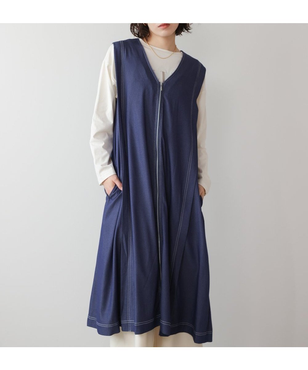 【バブ ブージュルード/Bab Bou Jeloud】のデニムライクフロントジップワンピース インテリア・キッズ・メンズ・レディースファッション・服の通販 founy(ファニー) 　ファッション　Fashion　レディースファッション　Fashion for Women　ワンピース　Dresses　デニム　Denim, Jeans Material　リアル　Real, Realistic　再入荷　Restock / Back in Stock　INDIGO|ID: prp329100004682250 ipo3291000000033815744