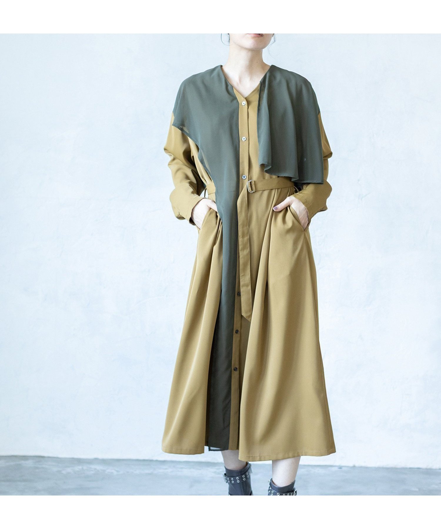 【オズモーシス/OSMOSIS】のシフォンレイヤードワンピース インテリア・キッズ・メンズ・レディースファッション・服の通販 founy(ファニー) 　ファッション　Fashion　レディースファッション　Fashion for Women　ワンピース　Dresses　おすすめ　Recommended / Our Picks　シアー　Sheer, See-Through　シフォン　Chiffon, Lightweight Fabric　フレア　Flare, Flared　ポケット　Pocket, Pocket Detail　再入荷　Restock / Back in Stock　A/W・秋冬　Autumn/Winter　KHAKI|ID: prp329100004682262 ipo3291000000033815796