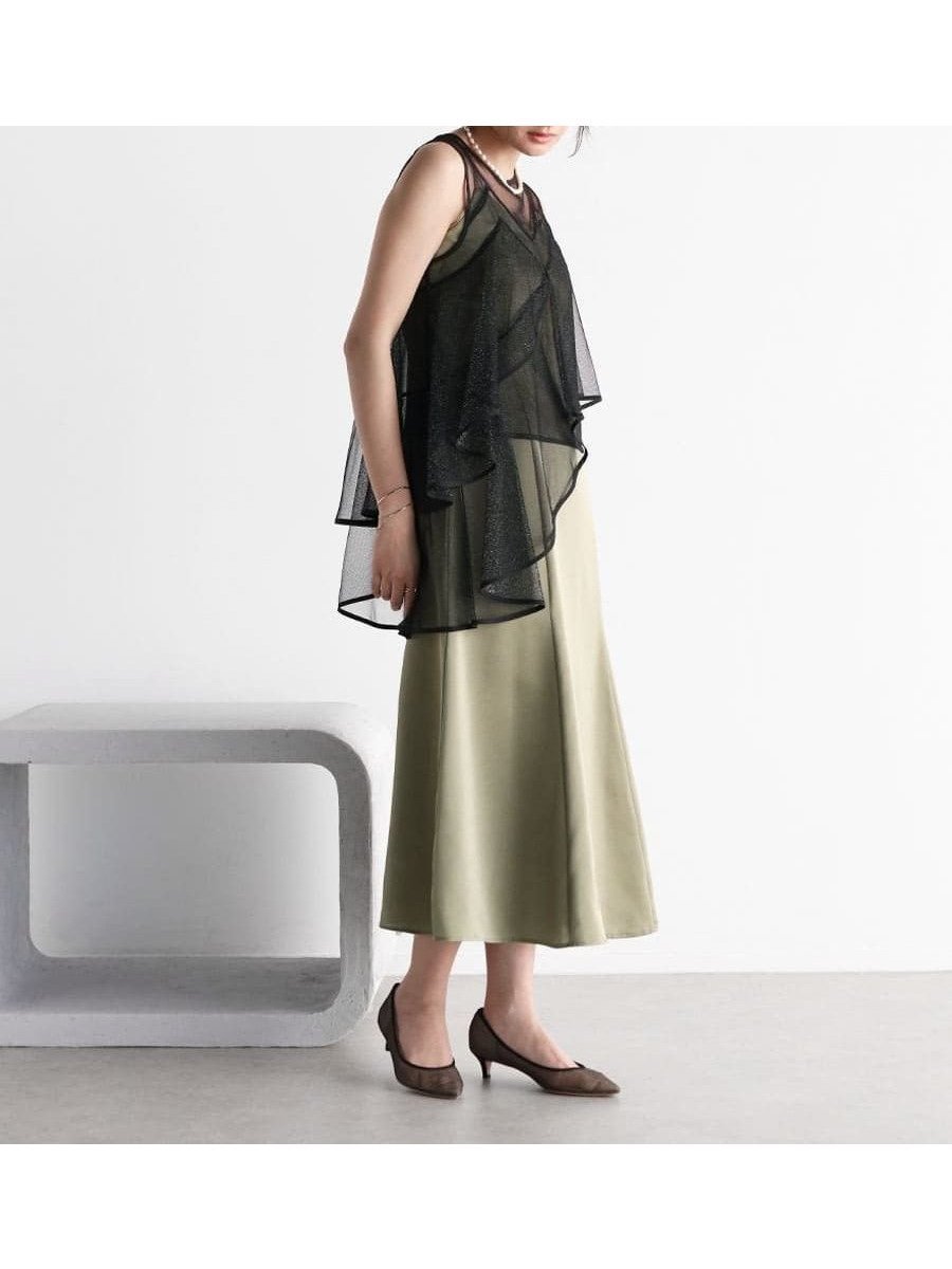 【ラシュッド/LASUD】のアシンメトリーラメチュールサテンドレス インテリア・キッズ・メンズ・レディースファッション・服の通販 founy(ファニー) 　ファッション　Fashion　レディースファッション　Fashion for Women　ワンピース　Dresses　フォーマル・パーティードレス・結婚式用ドレス　Elegant & Casual Dresses　おすすめ　Recommended / Our Picks　アシンメトリー　Asymmetrical Style　サテン　Satin, Glossy Fabric　チュール　Tulip, Tulip Motif　ドレス　Dress, One-Piece　ノースリーブ　Sleeveless, No-Sleeve　バランス　Balance, Style Balance　フレア　Flare, Flared　カーキ|ID: prp329100004682312 ipo3291000000033815983