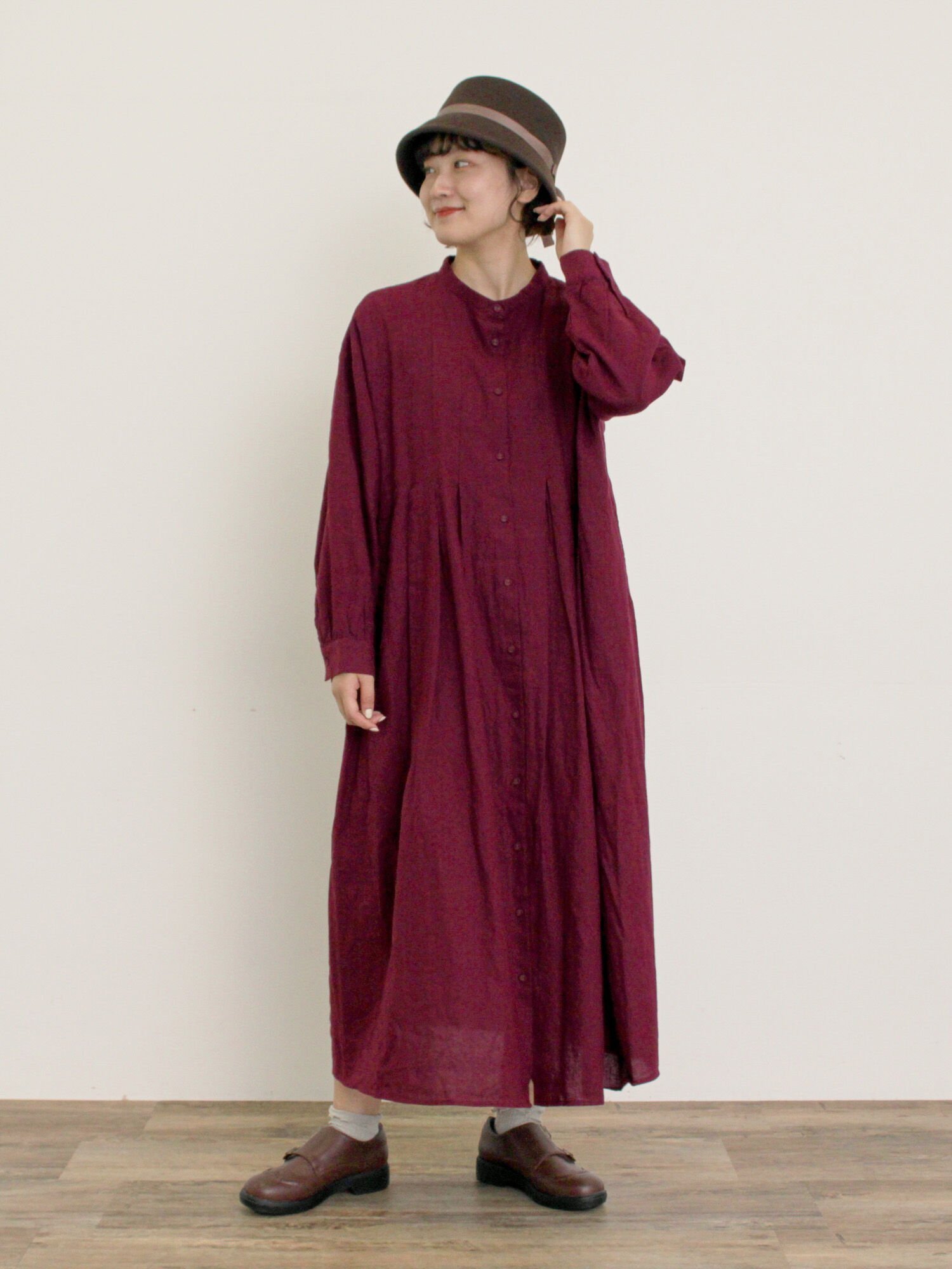 【サマンサモスモス/Samansa Mos2】の【Cross*Linen】タックワンピース《S/Mサイズ》 インテリア・キッズ・メンズ・レディースファッション・服の通販 founy(ファニー) 　ファッション　Fashion　レディースファッション　Fashion for Women　ワンピース　Dresses　シンプル　Simple, Minimal　リネン　Linen, Linen Fabric　ボルドー|ID: prp329100004682332 ipo3291000000033816054