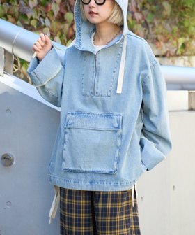 【チャオパニックティピー/CIAOPANIC TYPY】の【SOUNDS GOOOOD 】デニムアノラックパーカー 人気、トレンドファッション・服の通販 founy(ファニー) ファッション Fashion レディースファッション Fashion for Women トップス・カットソー Cut & Sew Tops レディースパーカー・カジュアルフーディー Casual Hoodies & Sweatshirts おすすめ Recommended / Our Picks カットオフ Cut-Off Design ドローコード Drawcord, Drawstring Cord ルーズ Loose, Oversized |ID:prp329100004682338