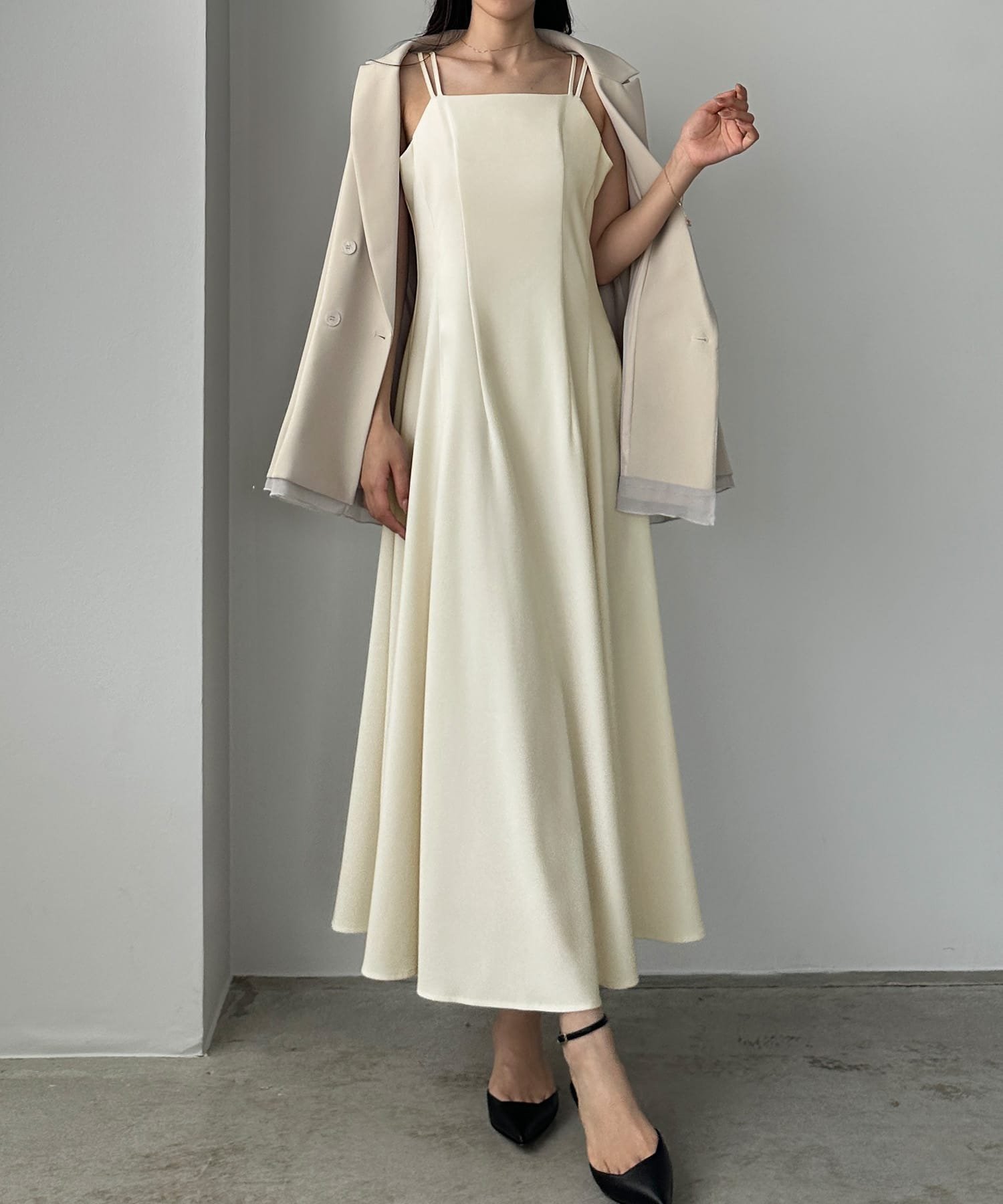 【ジュノア/JUNOAH】のLouere ダブルストラップフレアキャミワンピース インテリア・キッズ・メンズ・レディースファッション・服の通販 founy(ファニー) 　ファッション　Fashion　レディースファッション　Fashion for Women　ワンピース　Dresses　キャミソールワンピース　Camisole Dresses　アイボリー|ID: prp329100004682348 ipo3291000000033816110