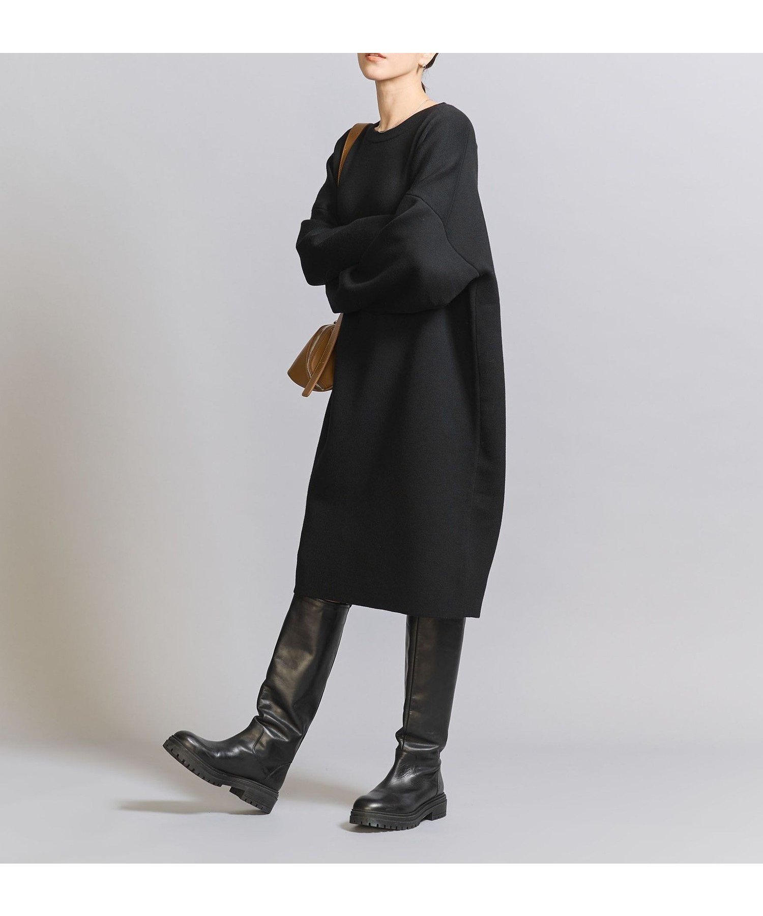 【ユナイテッドアローズ/UNITED ARROWS】のクルーネック ミドル ニットワンピース インテリア・キッズ・メンズ・レディースファッション・服の通販 founy(ファニー) 　ファッション　Fashion　レディースファッション　Fashion for Women　ワンピース　Dresses　ニットワンピース　Knit Dresses　おすすめ　Recommended / Our Picks　ショルダー　Shoulder, Shoulder Strap　シンプル　Simple, Minimal　スカーフ　Scarf, Neckwear　トレンド　Trend, Trending Now　ネックレス　Necklace, Pendant Necklace　ミドル　Middle Length, Mid Height　ロング　Long, Long-Length　ワイド　Wide, Wide Fit　BLACK|ID: prp329100004682357 ipo3291000000033816171