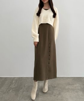 【ジュノア/JUNOAH】のCENEA シャギーショートニット+釦スリットキャミワンピース(裏地なし)set 人気、トレンドファッション・服の通販 founy(ファニー) ファッション Fashion レディースファッション Fashion for Women ワンピース Dresses キャミソールワンピース Camisole Dresses |ID:prp329100004682358