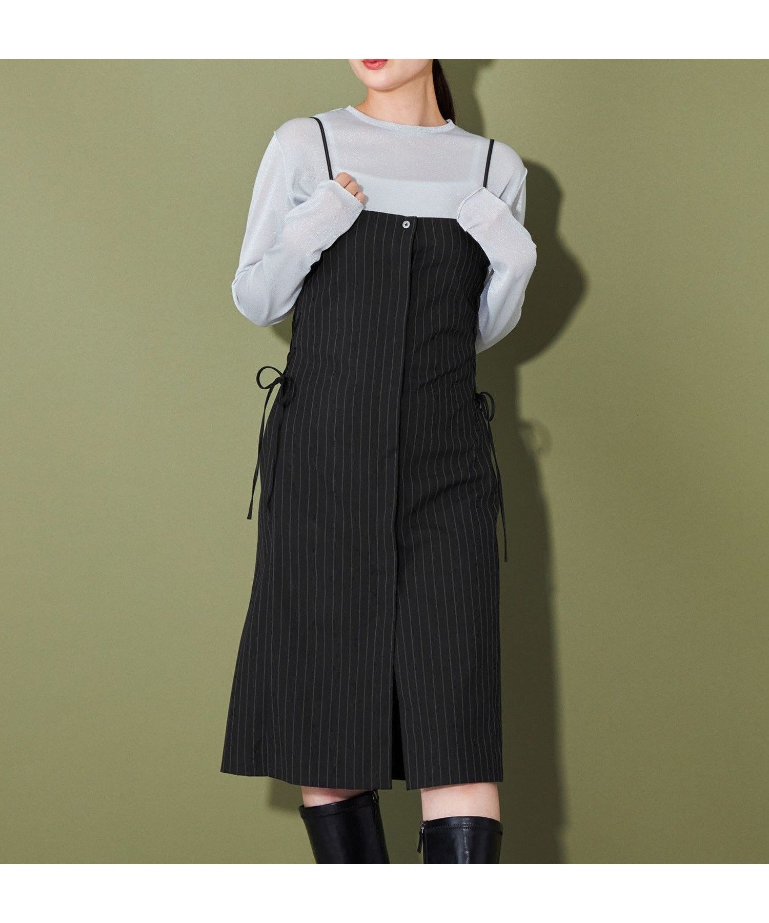 【ユナイテッドアローズ/UNITED ARROWS】のCITEN レースアップ キャミワンピース インテリア・キッズ・メンズ・レディースファッション・服の通販 founy(ファニー) 　ファッション　Fashion　レディースファッション　Fashion for Women　ワンピース　Dresses　キャミソールワンピース　Camisole Dresses　インナー　Innerwear　秋　Autumn　キャミワンピース　Cami Dress, Slip Dress　コンパクト　Compact, Small Size　ストライプ　Stripe, Striped Pattern　デニム　Denim, Jeans Material　トレンド　Trend, Trending Now　フィット　Fit, Slim Fit　ボトム　Bottoms, Lower Wear　ミドル　Middle Length, Mid Height　レース　Lace, Lace Fabric　ロング　Long, Long-Length　A/W・秋冬　Autumn/Winter　おすすめ　Recommended / Our Picks　BLACK|ID: prp329100004682370 ipo3291000000033816224