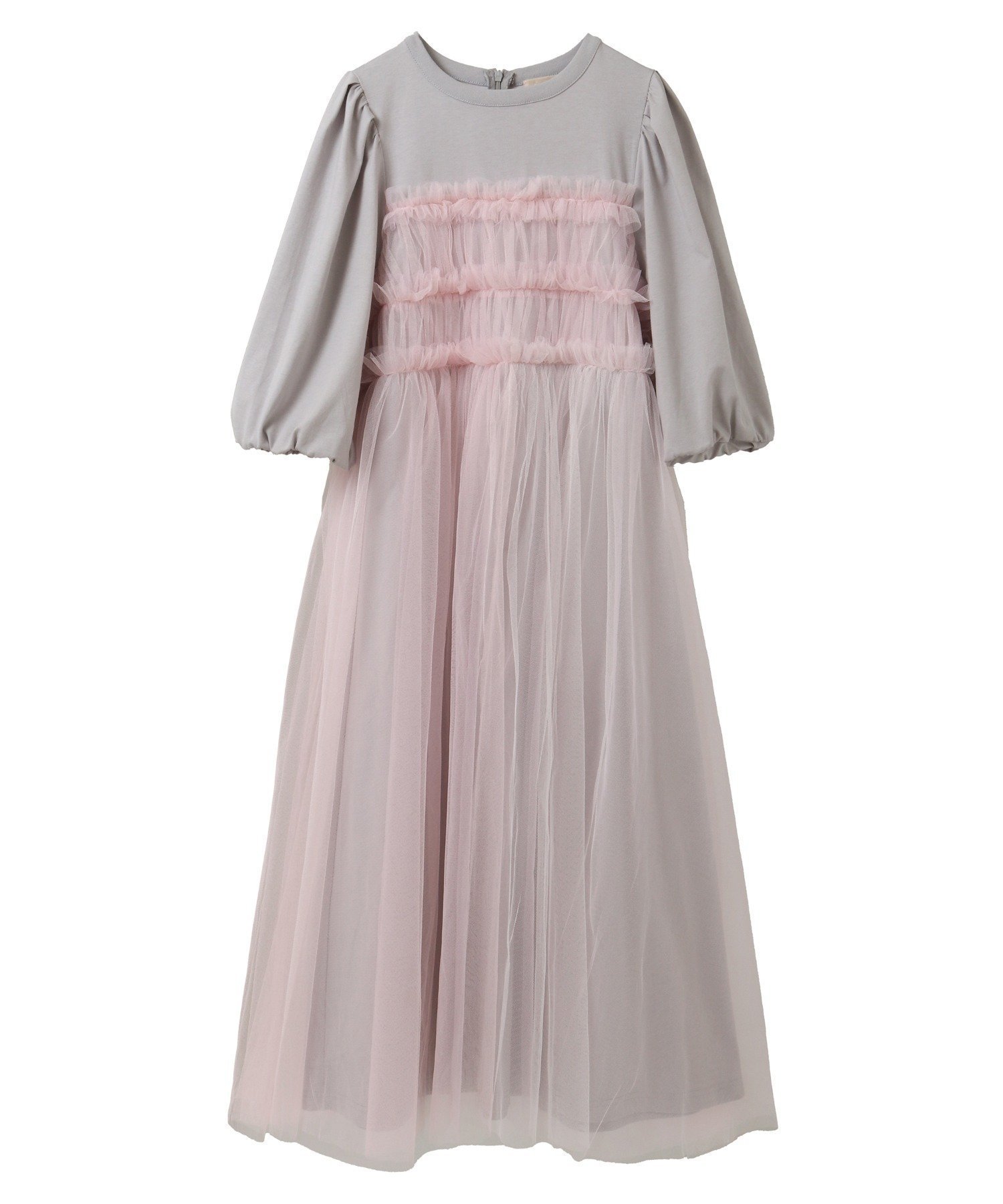 【キャンディストリッパー/Candy Stripper】のGATHERED TULLE LAYERED DRESS インテリア・キッズ・メンズ・レディースファッション・服の通販 founy(ファニー) 　ファッション　Fashion　レディースファッション　Fashion for Women　ワンピース　Dresses　フォーマル・パーティードレス・結婚式用ドレス　Elegant & Casual Dresses　カットソー　Cut and Sewn Top　ガーリー　Girly, Feminine Style　ギャザー　Gathered, Ruffled　サテン　Satin, Glossy Fabric　スリーブ　Sleeve, Long Sleeve / Short Sleeve　チュール　Tulip, Tulip Motif　ドッキング　Docking, Mixed Material　フリル　Frill, Ruffle　リボン　Ribbon, Bow　LIGHT GRAY×LIGHT PINK|ID: prp329100004682384 ipo3291000000033816317