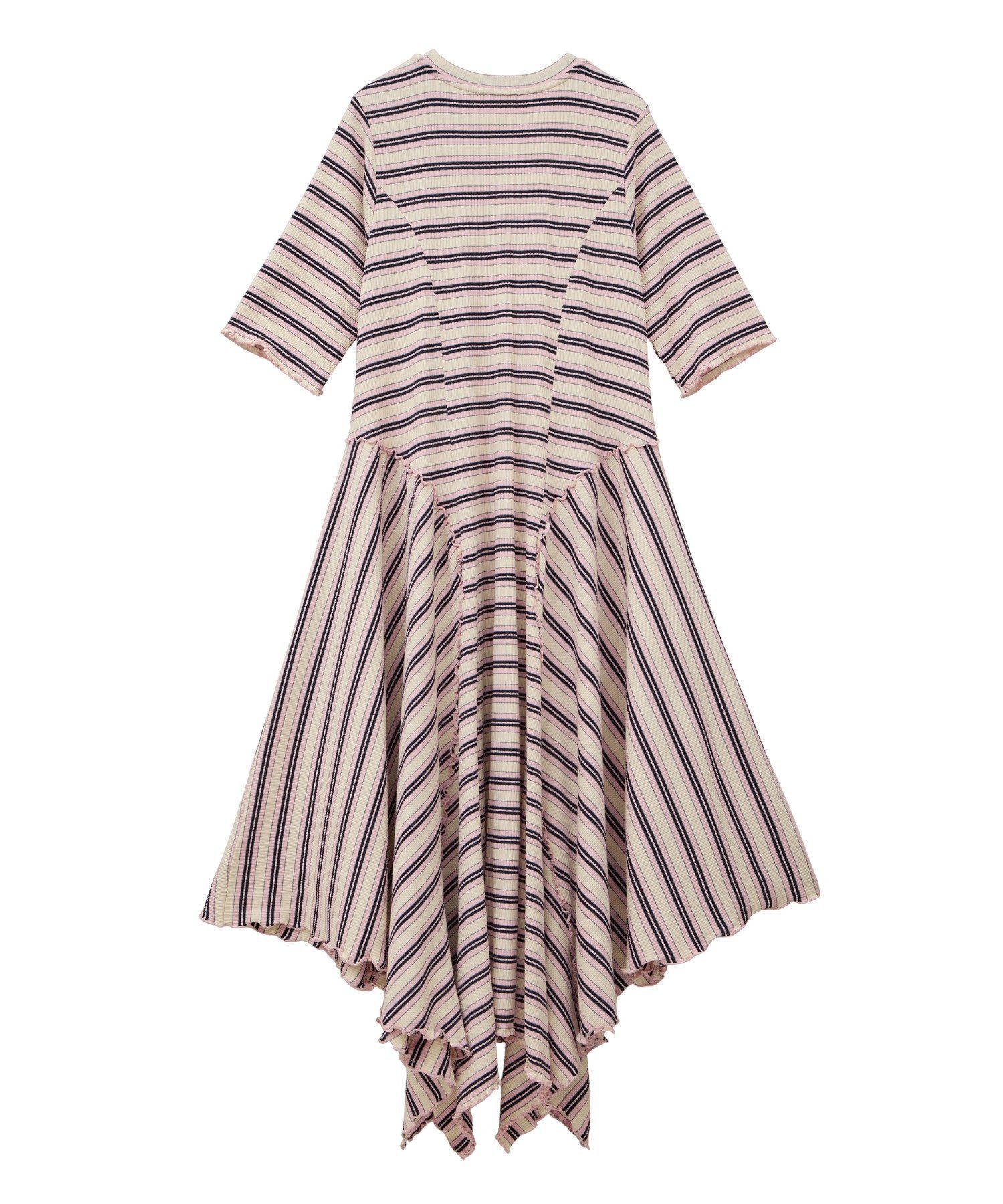 【キャンディストリッパー/Candy Stripper】のMULTI BORDER FLARE ONE-PIECE インテリア・キッズ・メンズ・レディースファッション・服の通販 founy(ファニー) 　ファッション　Fashion　レディースファッション　Fashion for Women　おすすめ　Recommended / Our Picks　イレギュラーヘム　Irregular Hem　テレコ　Ribbed, Rib Stitch　デニム　Denim, Jeans Material　バランス　Balance, Style Balance　フレア　Flare, Flared　ボーダー　Border, Stripe　夏　Summer　PINK|ID: prp329100004682388 ipo3291000000033816329
