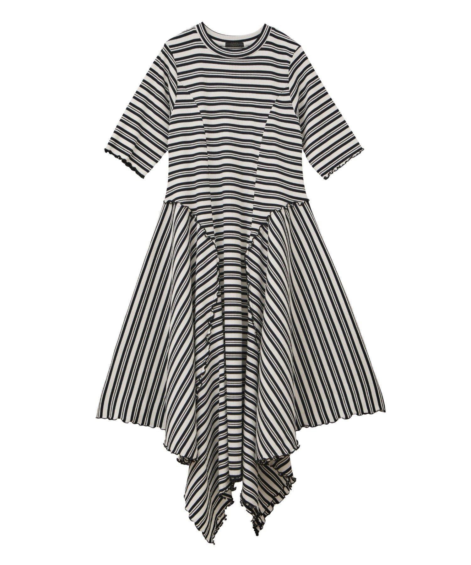 【キャンディストリッパー/Candy Stripper】のMULTI BORDER FLARE ONE-PIECE インテリア・キッズ・メンズ・レディースファッション・服の通販 founy(ファニー) 　ファッション　Fashion　レディースファッション　Fashion for Women　おすすめ　Recommended / Our Picks　イレギュラーヘム　Irregular Hem　テレコ　Ribbed, Rib Stitch　デニム　Denim, Jeans Material　バランス　Balance, Style Balance　フレア　Flare, Flared　ボーダー　Border, Stripe　夏　Summer　BLACK|ID: prp329100004682388 ipo3291000000033816331