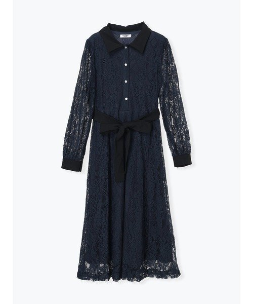 【ルディックパーク/LUDIC PARK】のレースクレリックシャツワンピース インテリア・キッズ・メンズ・レディースファッション・服の通販 founy(ファニー) 　ファッション　Fashion　レディースファッション　Fashion for Women　ワンピース　Dresses　シャツワンピース / 1枚で着映えコーデ　Shirt Dresses　秋　Autumn　カーディガン　Cardigan, Knitwear　クラシカル　Classical, Vintage-Inspired　ショート　Short, Short Length　ジャケット　Jacket, Outerwear　フェミニン　Feminine, Girly　フレア　Flare, Flared　ポケット　Pocket, Pocket Detail　無地　Plain, Solid Color　リボン　Ribbon, Bow　ループ　Loop, Loop Knit　レース　Lace, Lace Fabric　ロング　Long, Long-Length　エレガント 上品　Elegant　紺|ID: prp329100004682467 ipo3291000000033816663