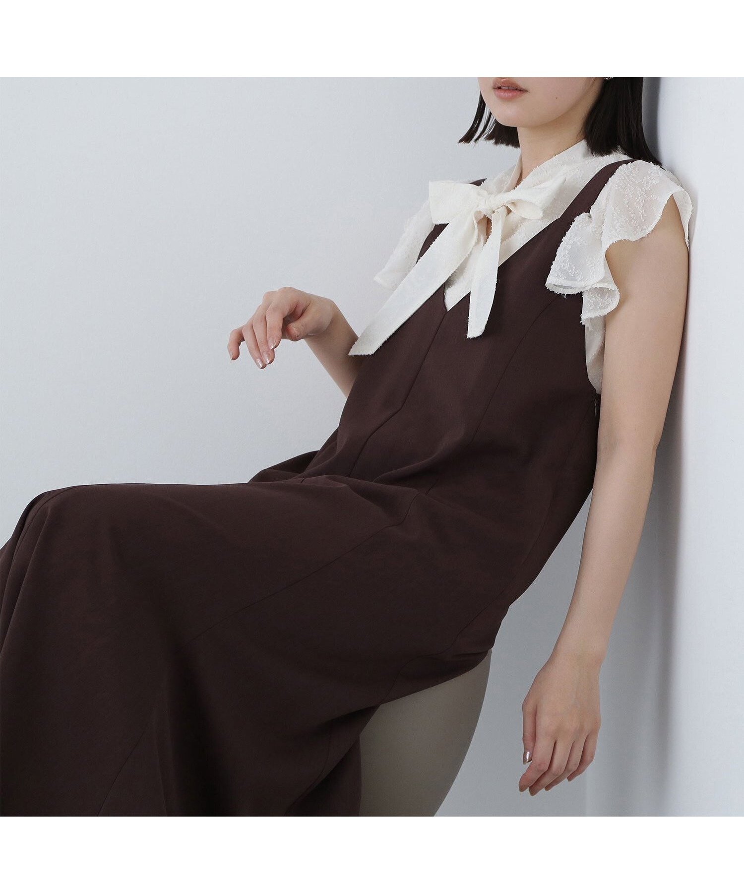 【ナチュラル ビューティー ベーシック/NATURAL BEAUTY BASIC】のバックストラップジャンスカ インテリア・キッズ・メンズ・レディースファッション・服の通販 founy(ファニー) 　ファッション　Fashion　レディースファッション　Fashion for Women　バッグ　Bags　おすすめ　Recommended / Our Picks　キャミソール　Camisole, Spaghetti Strap Top　エレガント 上品　Elegant　ダークブラウン1|ID: prp329100004682511 ipo3291000000033816861