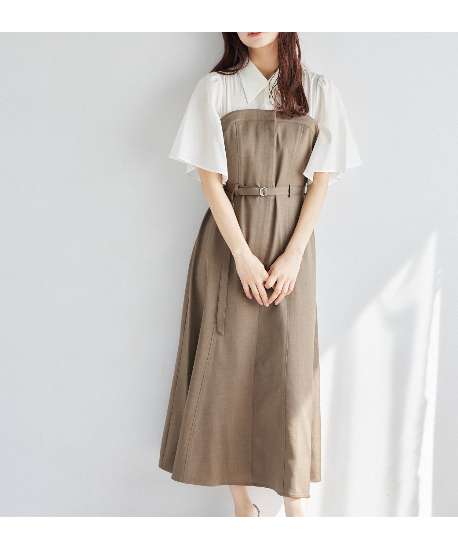 【ミスティ ウーマン/mysty woman】のフレアスリーブドッキングワンピース インテリア・キッズ・メンズ・レディースファッション・服の通販 founy(ファニー) 　ファッション　Fashion　レディースファッション　Fashion for Women　ワンピース　Dresses　シアー　Sheer, See-Through　スリーブ　Sleeve, Long Sleeve / Short Sleeve　ドッキング　Docking, Mixed Material　フレア　Flare, Flared　半袖　Short Sleeve, Half Sleeve　夏　Summer　ダークブラウン58|ID: prp329100004682555 ipo3291000000033817140