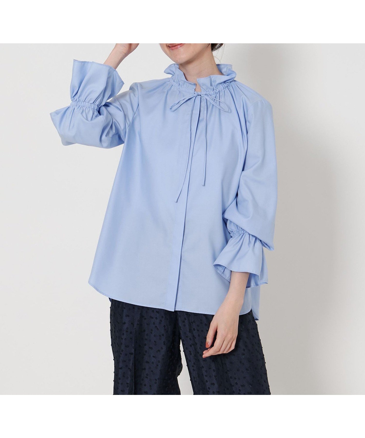 【ユナイテッドアローズ/UNITED ARROWS】のフリルカラー フレアスリーブ ブラウス 人気、トレンドファッション・服の通販 founy(ファニー) 　ファッション　Fashion　レディースファッション　Fashion for Women　トップス・カットソー　Cut & Sew Tops　シャツ・ブラウス・オフィスカジュアル　Elegant Blouses & Button-Ups　スリーブ　Sleeve, Long Sleeve / Short Sleeve　ドット　Polka Dot, Dot Pattern　ドレープ　Drape, Draping Fabric　ドローストリング　Drawstring, Pull Cord　フェミニン　Feminine, Girly　フリル　Frill, Ruffle　フレア　Flare, Flared　ラウンド　Round, Round Neck　リボン　Ribbon, Bow　 other-1|ID: prp329100004682801 ipo3291000000033852159