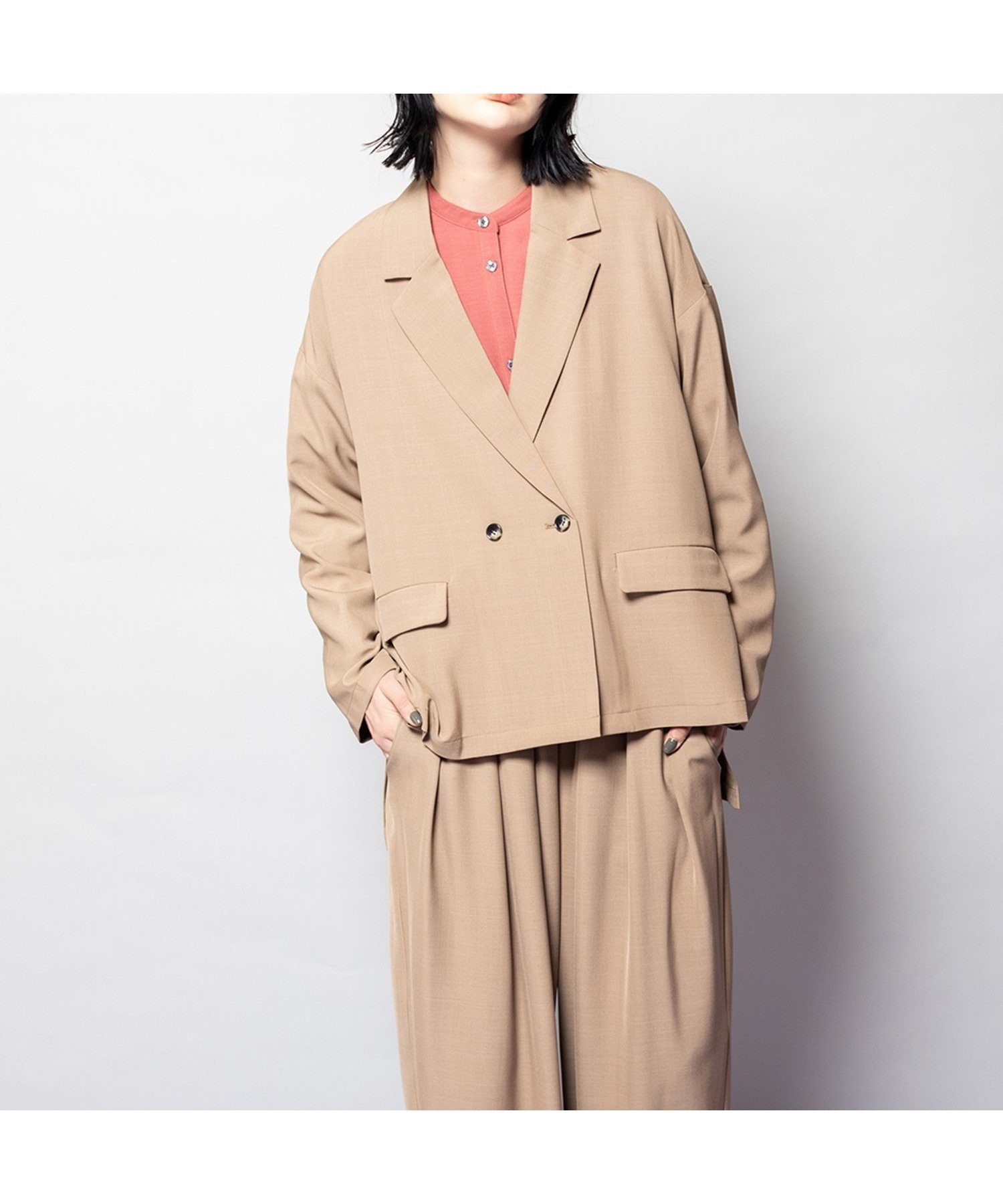 【オズモーシス/OSMOSIS】のバックタックダブルブレストジャケット インテリア・キッズ・メンズ・レディースファッション・服の通販 founy(ファニー) 　ファッション　Fashion　レディースファッション　Fashion for Women　アウター　Coat / Outerwear Collection　レディースジャケット・軽アウター　Jackets　セットアップ　Set-Up, Coordinated Outfit　ダブル　Double, Double-Breasted　フロント　Front, Front Design　ポケット　Pocket, Pocket Detail　再入荷　Restock / Back in Stock　A/W・秋冬　Autumn/Winter　BEIGE|ID: prp329100004682848 ipo3291000000033819149