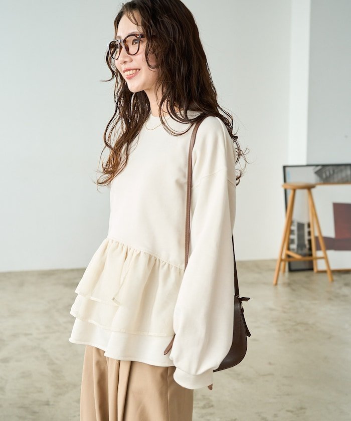 【フリークスストア/FREAK'S STORE】のオーガンジー フリル 切り替え 裏毛 スウェット プルオーバー【限定展開】 人気、トレンドファッション・服の通販 founy(ファニー) 　ファッション　Fashion　レディースファッション　Fashion for Women　トップス・カットソー　Cut & Sew Tops　レディースパーカー・カジュアルフーディー　Casual Hoodies & Sweatshirts　カジュアルプルオーバー・ニットトップス　Pullovers & Knit Tops / Casual Pullovers　スウェット・クルーネックトップス　Sweatshirts & Crewnecks / Relaxed Fit Sweat Tops　冬　Winter / This Winter　おすすめ　Recommended / Our Picks　オーガンジー　Organza Fabric　シンプル　Simple, Minimal　スウェット / スエット　Sweatshirt, Sweatwear　タイトスカート　Pencil Skirt, Tight Skirt　フェミニン　Feminine, Girly　フリル　Frill, Ruffle　ミックス　Mix, Mixed Style　A/W・秋冬　Autumn/Winter　 other-1|ID: prp329100004682933 ipo3291000000033819787