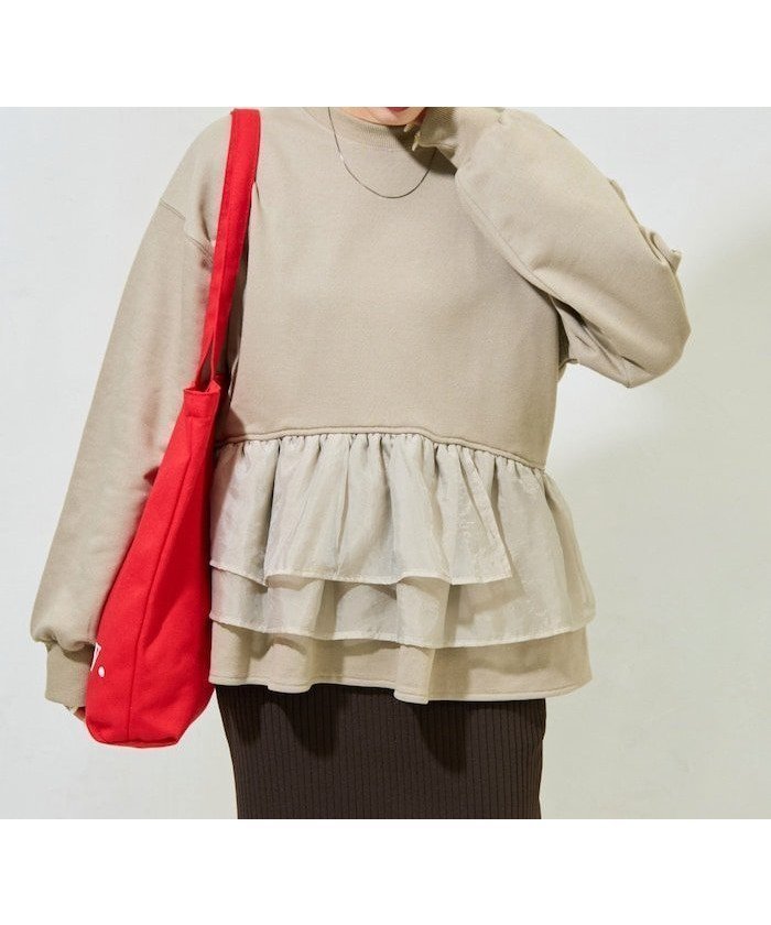 【フリークスストア/FREAK'S STORE】のオーガンジー フリル 切り替え 裏毛 スウェット プルオーバー【限定展開】 インテリア・キッズ・メンズ・レディースファッション・服の通販 founy(ファニー) 　ファッション　Fashion　レディースファッション　Fashion for Women　トップス・カットソー　Cut & Sew Tops　レディースパーカー・カジュアルフーディー　Casual Hoodies & Sweatshirts　カジュアルプルオーバー・ニットトップス　Pullovers & Knit Tops / Casual Pullovers　スウェット・クルーネックトップス　Sweatshirts & Crewnecks / Relaxed Fit Sweat Tops　冬　Winter / This Winter　おすすめ　Recommended / Our Picks　オーガンジー　Organza Fabric　シンプル　Simple, Minimal　スウェット / スエット　Sweatshirt, Sweatwear　タイトスカート　Pencil Skirt, Tight Skirt　フェミニン　Feminine, Girly　フリル　Frill, Ruffle　ミックス　Mix, Mixed Style　A/W・秋冬　Autumn/Winter　ベージュ|ID: prp329100004682933 ipo3291000000033819791