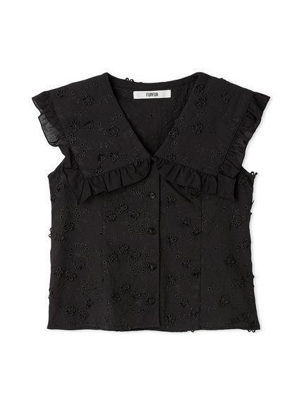 【ファーファー/FURFUR】のビッグカラーノースリブラウス インテリア・キッズ・メンズ・レディースファッション・服の通販 founy(ファニー) 　ファッション　Fashion　レディースファッション　Fashion for Women　トップス・カットソー　Cut & Sew Tops　シャツ・ブラウス・オフィスカジュアル　Elegant Blouses & Button-Ups　レース　Lace, Lace Fabric　BLK[009]|ID: prp329100004682957 ipo3291000000033819960