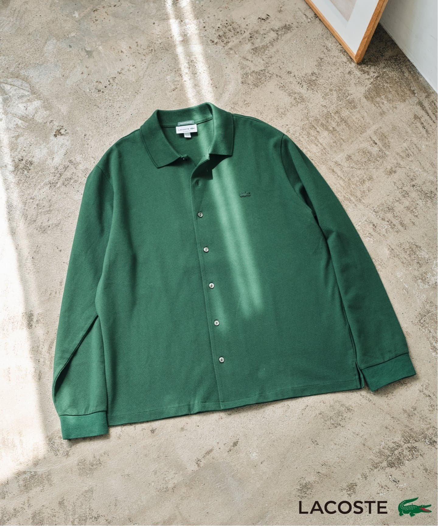 【エディフィス/EDIFICE / MEN】のLACOSTE(ラコステ) 別注 フルオープン ロングスリーブポロシャツ インテリア・キッズ・メンズ・レディースファッション・服の通販 founy(ファニー) 　ファッション　Fashion　メンズファッション　Fashion for Men　インナー　Innerwear　ストレッチ　Stretch, Stretchy Fabric　バランス　Balance, Style Balance　ヴィンテージ　Vintage Style　エレガント 上品　Elegant　人気　Popular, Best Seller　別注　Limited Edition, Custom Order　定番　Standard, Basic Item　羽織　Haori, Light Jacket　長袖　Long Sleeve, Full Sleeve　鹿の子　Piqué, Kanoko Fabric　グリーン|ID: prp329100004683059 ipo3291000000033851563
