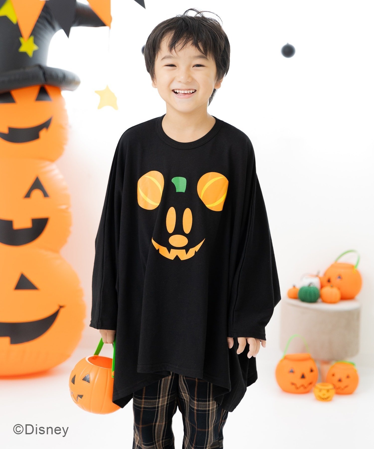 【チルツー/chil2 / KIDS】のディズニー ハロウィンドルマンTシャツ インテリア・キッズ・メンズ・レディースファッション・服の通販 founy(ファニー) 　ファッション　Fashion　キッズファッション　Fashion for Kids　ビッグ　Big, Oversized　ポンチョ　Poncho, Cape Style　ブラック|ID: prp329100004683536 ipo3291000000033944944