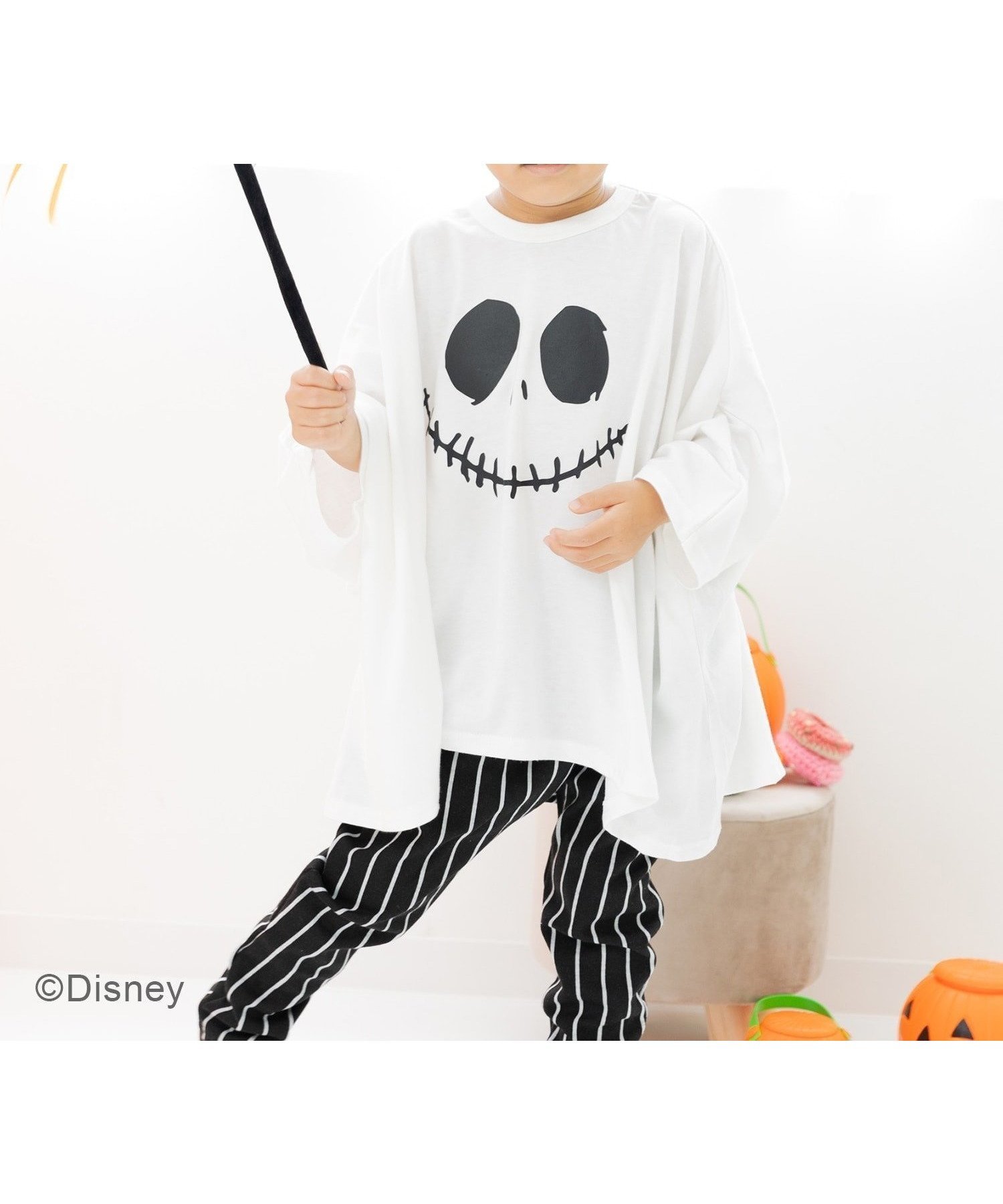 【チルツー/chil2 / KIDS】のディズニー ハロウィンドルマンTシャツ インテリア・キッズ・メンズ・レディースファッション・服の通販 founy(ファニー) 　ファッション　Fashion　キッズファッション　Fashion for Kids　ビッグ　Big, Oversized　ポンチョ　Poncho, Cape Style　ホワイト|ID: prp329100004683536 ipo3291000000033944946