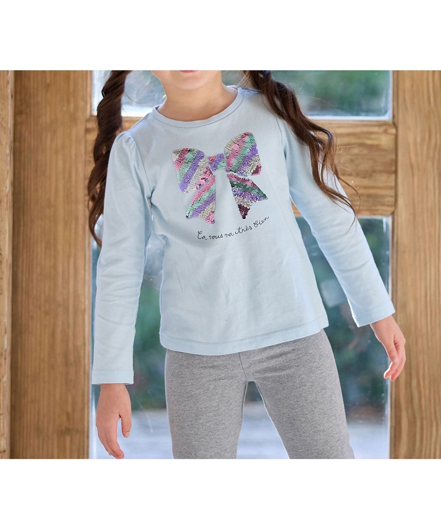【エニー/ANY / KIDS】のミラクルスパンコール長袖Tシャツ インテリア・キッズ・メンズ・レディースファッション・服の通販 founy(ファニー) 　ファッション　Fashion　キッズファッション　Fashion for Kids　スパンコール　Sequins, Sequin Embellishment　パターン　Pattern, Design Print　ポケット　Pocket, Pocket Detail　モチーフ　Motif, Design Theme　定番　Standard, Basic Item　長袖　Long Sleeve, Full Sleeve　サックスブルー(リボン)[073]|ID: prp329100004683538 ipo3291000000034099762