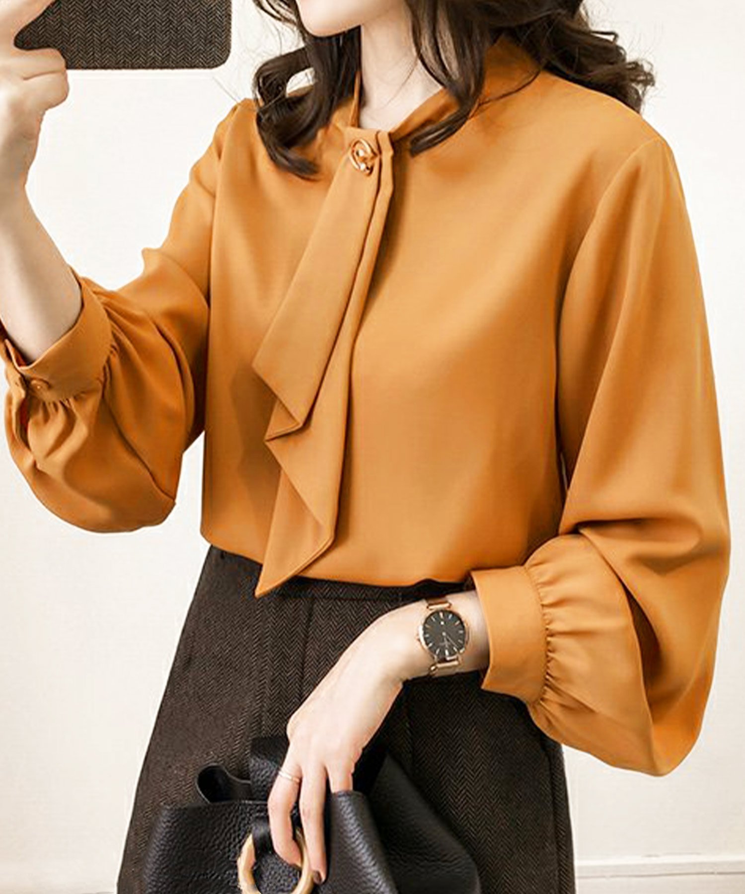 【アミュレット/Amulet】の【Amulet】ボウタイブラウス インテリア・キッズ・メンズ・レディースファッション・服の通販 founy(ファニー) 　ファッション　Fashion　レディースファッション　Fashion for Women　トップス・カットソー　Cut & Sew Tops　シャツ・ブラウス・オフィスカジュアル　Elegant Blouses & Button-Ups　フェミニン　Feminine, Girly　フォーマル　Formal, Dressy　エレガント 上品　Elegant　マスタード|ID: prp329100004683577 ipo3291000000033976525