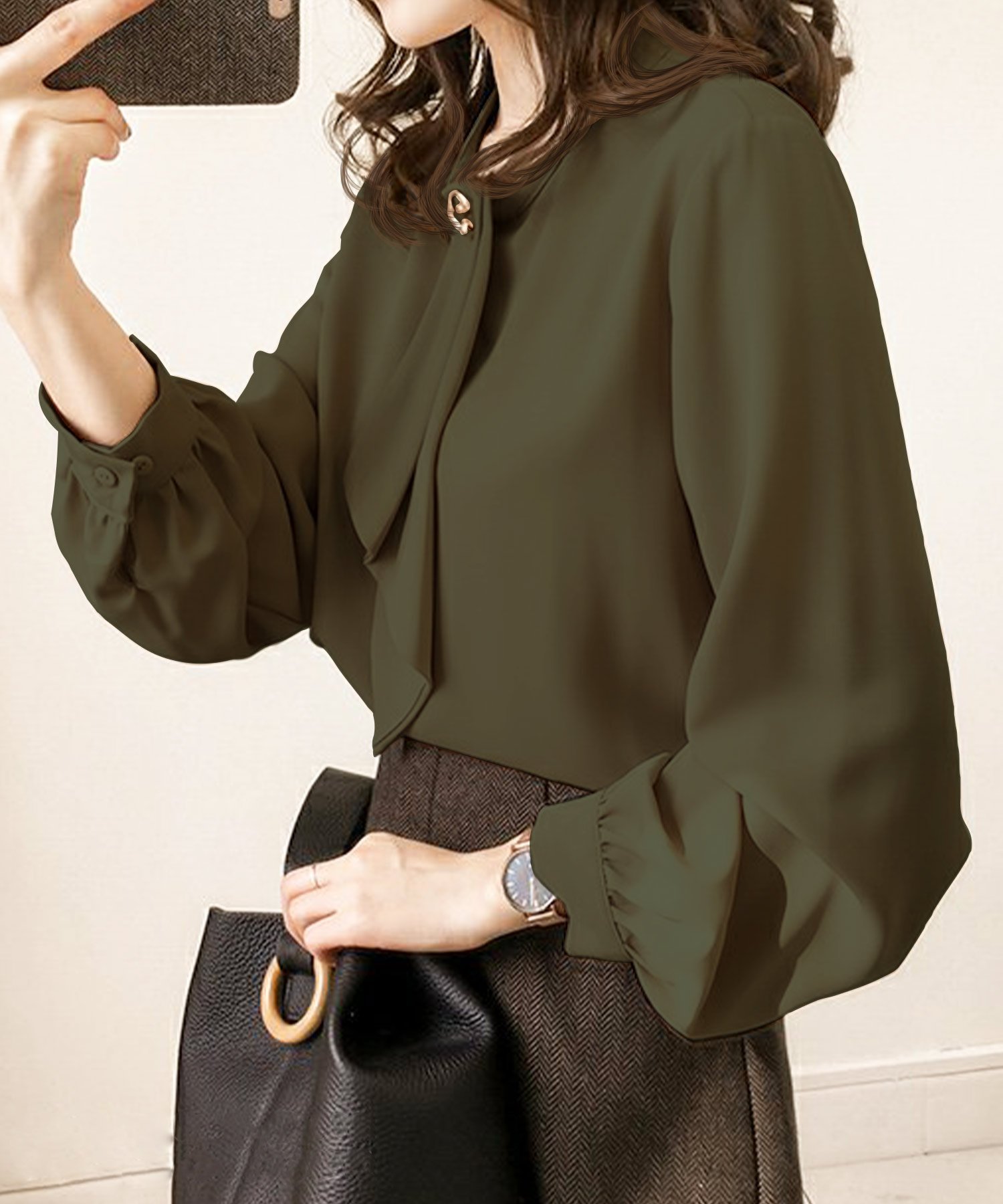 【アミュレット/Amulet】の【Amulet】ボウタイブラウス インテリア・キッズ・メンズ・レディースファッション・服の通販 founy(ファニー) 　ファッション　Fashion　レディースファッション　Fashion for Women　トップス・カットソー　Cut & Sew Tops　シャツ・ブラウス・オフィスカジュアル　Elegant Blouses & Button-Ups　フェミニン　Feminine, Girly　フォーマル　Formal, Dressy　エレガント 上品　Elegant　カーキ|ID: prp329100004683577 ipo3291000000033976527