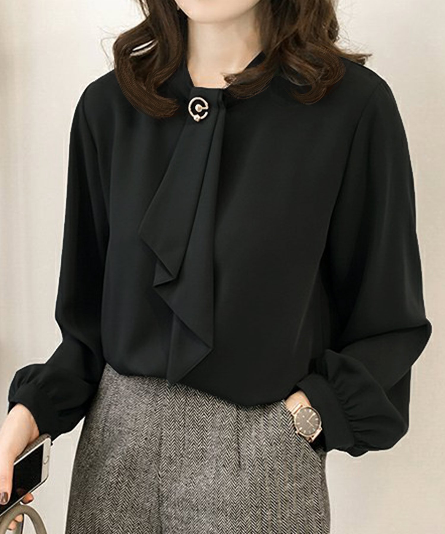 【アミュレット/Amulet】の【Amulet】ボウタイブラウス インテリア・キッズ・メンズ・レディースファッション・服の通販 founy(ファニー) 　ファッション　Fashion　レディースファッション　Fashion for Women　トップス・カットソー　Cut & Sew Tops　シャツ・ブラウス・オフィスカジュアル　Elegant Blouses & Button-Ups　フェミニン　Feminine, Girly　フォーマル　Formal, Dressy　エレガント 上品　Elegant　ブラック|ID: prp329100004683577 ipo3291000000033976535