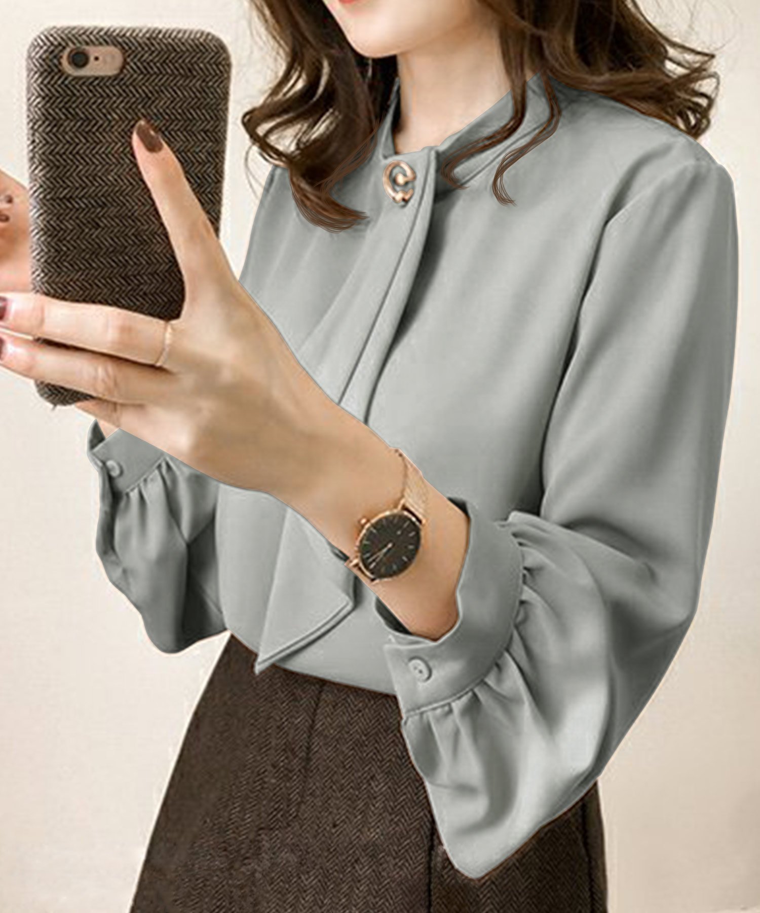 【アミュレット/Amulet】の【Amulet】ボウタイブラウス インテリア・キッズ・メンズ・レディースファッション・服の通販 founy(ファニー) 　ファッション　Fashion　レディースファッション　Fashion for Women　トップス・カットソー　Cut & Sew Tops　シャツ・ブラウス・オフィスカジュアル　Elegant Blouses & Button-Ups　フェミニン　Feminine, Girly　フォーマル　Formal, Dressy　エレガント 上品　Elegant　グレー|ID: prp329100004683577 ipo3291000000034721851