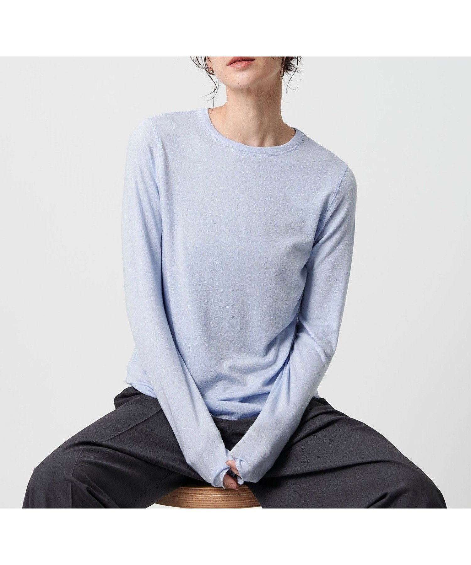 【ビューティ&ユース ユナイテッドアローズ/BEAUTY&YOUTH / UNITED ARROWS】のセルロースウールブレンド クルーネックカットソー インテリア・キッズ・メンズ・レディースファッション・服の通販 founy(ファニー) 　ファッション　Fashion　レディースファッション　Fashion for Women　トップス・カットソー　Cut & Sew Tops　カットソー・ベーシックTシャツ　Cut-and-Sewn Tops / Stretch Tees & Basics　おすすめ　Recommended / Our Picks　カットソー　Cut and Sewn Top　ロング　Long, Long-Length　定番　Standard, Basic Item　LT.BLUE|ID: prp329100004683650 ipo3291000000033824181