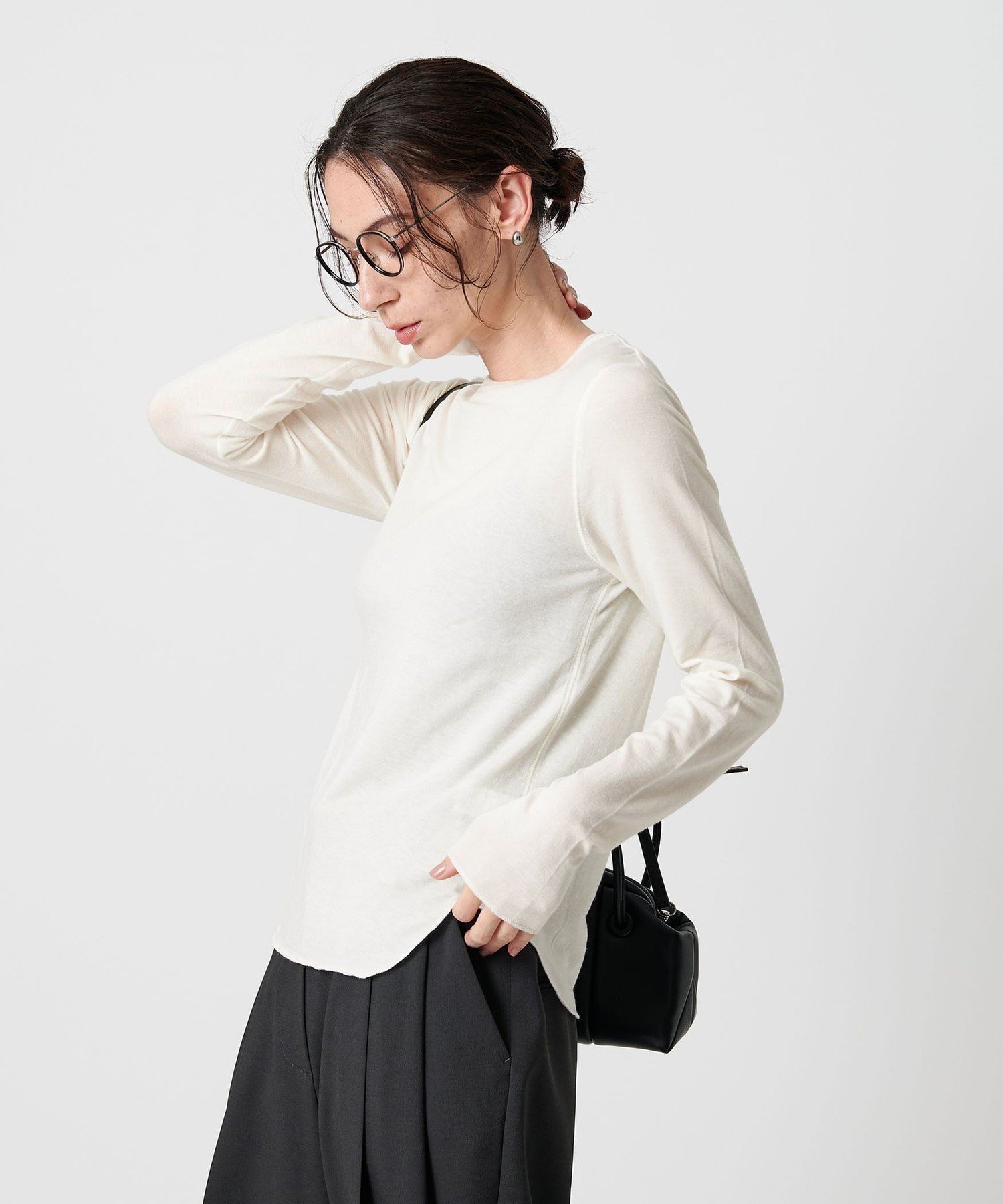 【ビューティ&ユース ユナイテッドアローズ/BEAUTY&YOUTH / UNITED ARROWS】のセルロースウールブレンド クルーネックカットソー インテリア・キッズ・メンズ・レディースファッション・服の通販 founy(ファニー) 　ファッション　Fashion　レディースファッション　Fashion for Women　トップス・カットソー　Cut & Sew Tops　カットソー・ベーシックTシャツ　Cut-and-Sewn Tops / Stretch Tees & Basics　おすすめ　Recommended / Our Picks　カットソー　Cut and Sewn Top　ロング　Long, Long-Length　定番　Standard, Basic Item　WHITE|ID: prp329100004683650 ipo3291000000033824182