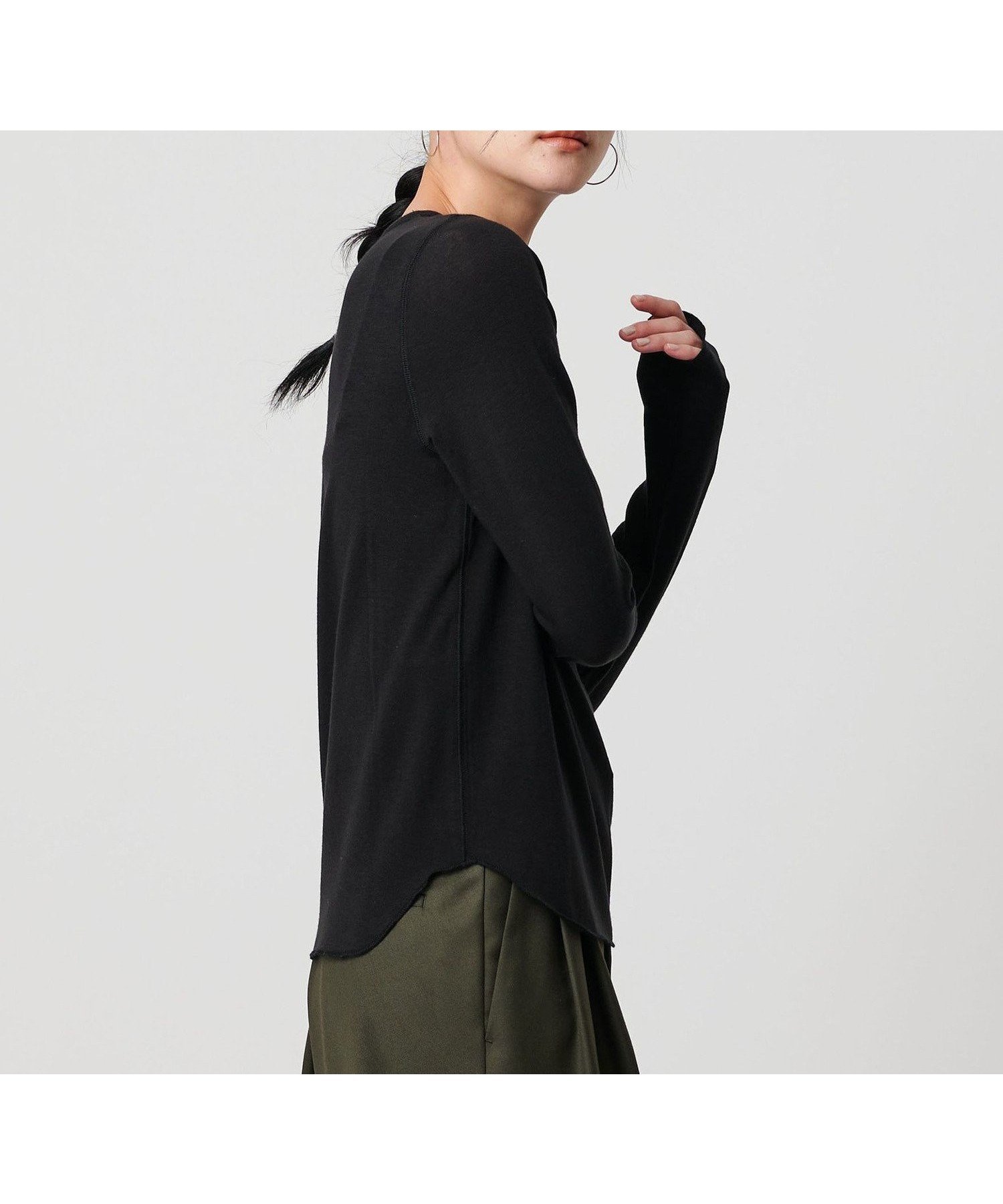 【ビューティ&ユース ユナイテッドアローズ/BEAUTY&YOUTH / UNITED ARROWS】のセルロースウールブレンド クルーネックカットソー インテリア・キッズ・メンズ・レディースファッション・服の通販 founy(ファニー) 　ファッション　Fashion　レディースファッション　Fashion for Women　トップス・カットソー　Cut & Sew Tops　カットソー・ベーシックTシャツ　Cut-and-Sewn Tops / Stretch Tees & Basics　おすすめ　Recommended / Our Picks　カットソー　Cut and Sewn Top　ロング　Long, Long-Length　定番　Standard, Basic Item　BLACK|ID: prp329100004683650 ipo3291000000033824184