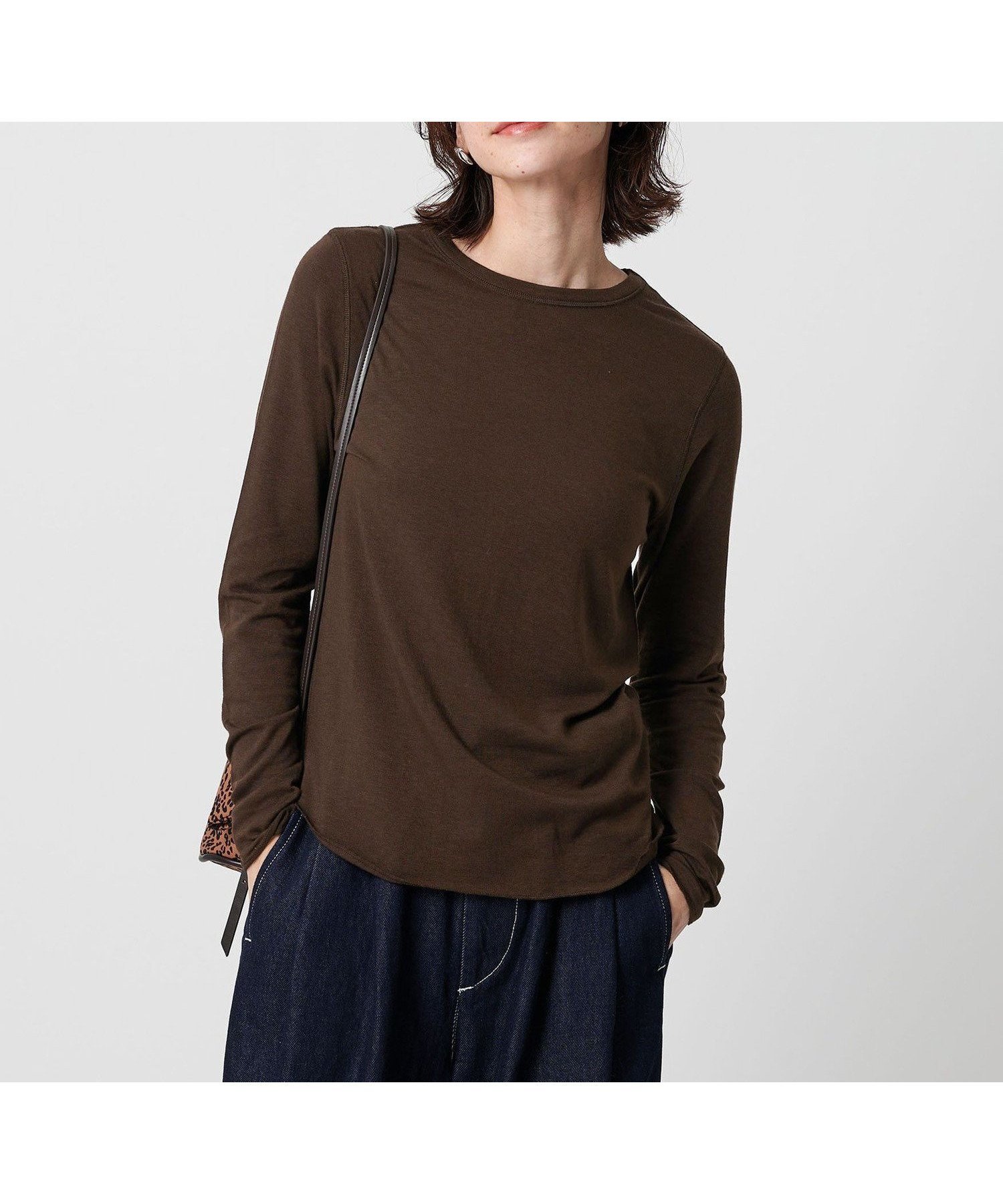 【ビューティ&ユース ユナイテッドアローズ/BEAUTY&YOUTH / UNITED ARROWS】のセルロースウールブレンド クルーネックカットソー インテリア・キッズ・メンズ・レディースファッション・服の通販 founy(ファニー) 　ファッション　Fashion　レディースファッション　Fashion for Women　トップス・カットソー　Cut & Sew Tops　カットソー・ベーシックTシャツ　Cut-and-Sewn Tops / Stretch Tees & Basics　おすすめ　Recommended / Our Picks　カットソー　Cut and Sewn Top　ロング　Long, Long-Length　定番　Standard, Basic Item　DK.BROWN|ID: prp329100004683650 ipo3291000000033824189