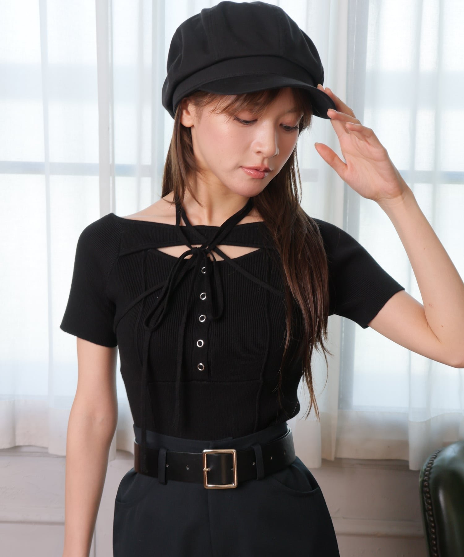 【リップサービス/LIP SERVICE】のLIP SERVICE/デコルテオープンチョーカーニット インテリア・キッズ・メンズ・レディースファッション・服の通販 founy(ファニー) 　ファッション　Fashion　レディースファッション　Fashion for Women　トップス・カットソー　Cut & Sew Tops　ニット　Knit Tops & Sweaters　アクリル　Acrylic Material　インナー　Innerwear　秋　Autumn　カッティング　Cutting Detail　デニム　Denim, Jeans Material　フォルム　Silhouette, Form　フロント　Front, Front Design　ベーシック　Basic, Essential　ボトム　Bottoms, Lower Wear　ブラック|ID: prp329100004683704 ipo3291000000033824532