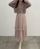 【ジュノア/JUNOAH】のCENEA (薄手)金ボタンシャギーニットカーディガン+プリーツスカートset ピンクベージュ|ID: prp329100004683724 ipo3291000000033824674