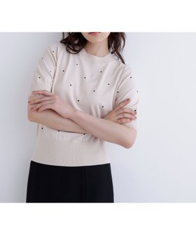【ナチュラル ビューティー ベーシック/NATURAL BEAUTY BASIC】のドット刺繍ハーフスリーブニット 人気、トレンドファッション・服の通販 founy(ファニー) ファッション Fashion レディースファッション Fashion for Women トップス・カットソー Cut & Sew Tops ニット Knit Tops & Sweaters コンパクト Compact, Small Size ドット Polka Dot, Dot Pattern バランス Balance, Style Balance フリル Frill, Ruffle |ID:prp329100004683747