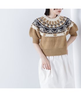 【ナチュラル ビューティー ベーシック/NATURAL BEAUTY BASIC】のノルディックハーフスリーブニット 人気、トレンドファッション・服の通販 founy(ファニー) ファッション Fashion レディースファッション Fashion for Women トップス・カットソー Cut & Sew Tops ニット Knit Tops & Sweaters ウォーム Warm Fabric コンパクト Compact, Small Size スリーブ Sleeve, Long Sleeve / Short Sleeve フォルム Silhouette, Form |ID:prp329100004683765