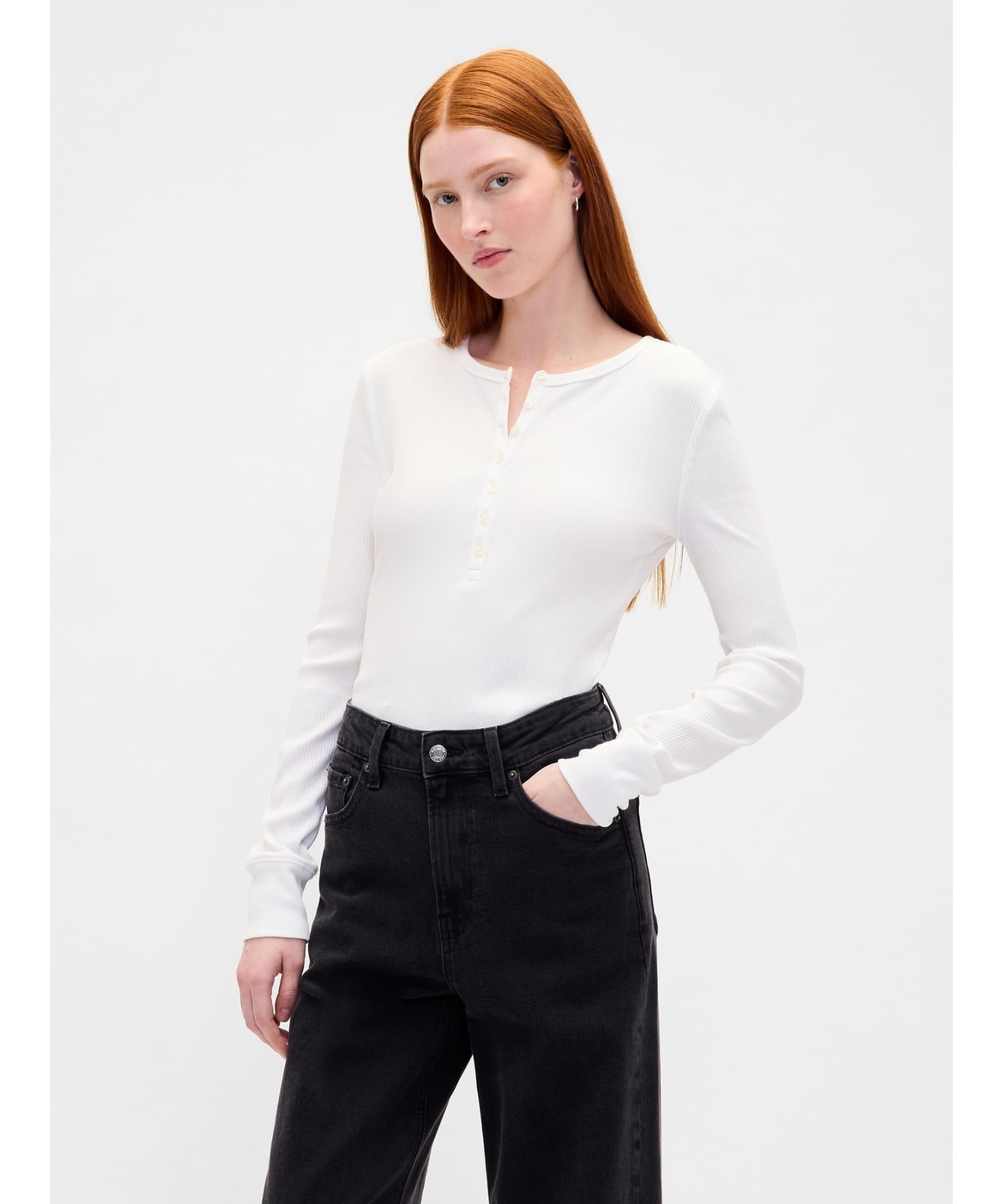 【ギャップ/GAP】のモダンリブ ヘンリーネックTシャツ インテリア・キッズ・メンズ・レディースファッション・服の通販 founy(ファニー) 　ファッション　Fashion　レディースファッション　Fashion for Women　トップス・カットソー　Cut & Sew Tops　シャツ・ブラウス・オフィスカジュアル　Elegant Blouses & Button-Ups　ロングTシャツ・Tシャツ　Longline T-Shirts & Tees　ストレッチ　Stretch, Stretchy Fabric　フィット　Fit, Slim Fit　長袖　Long Sleeve, Full Sleeve　NEW_OFF_WHITE_OPT1|ID: prp329100004683856 ipo3291000000033825381