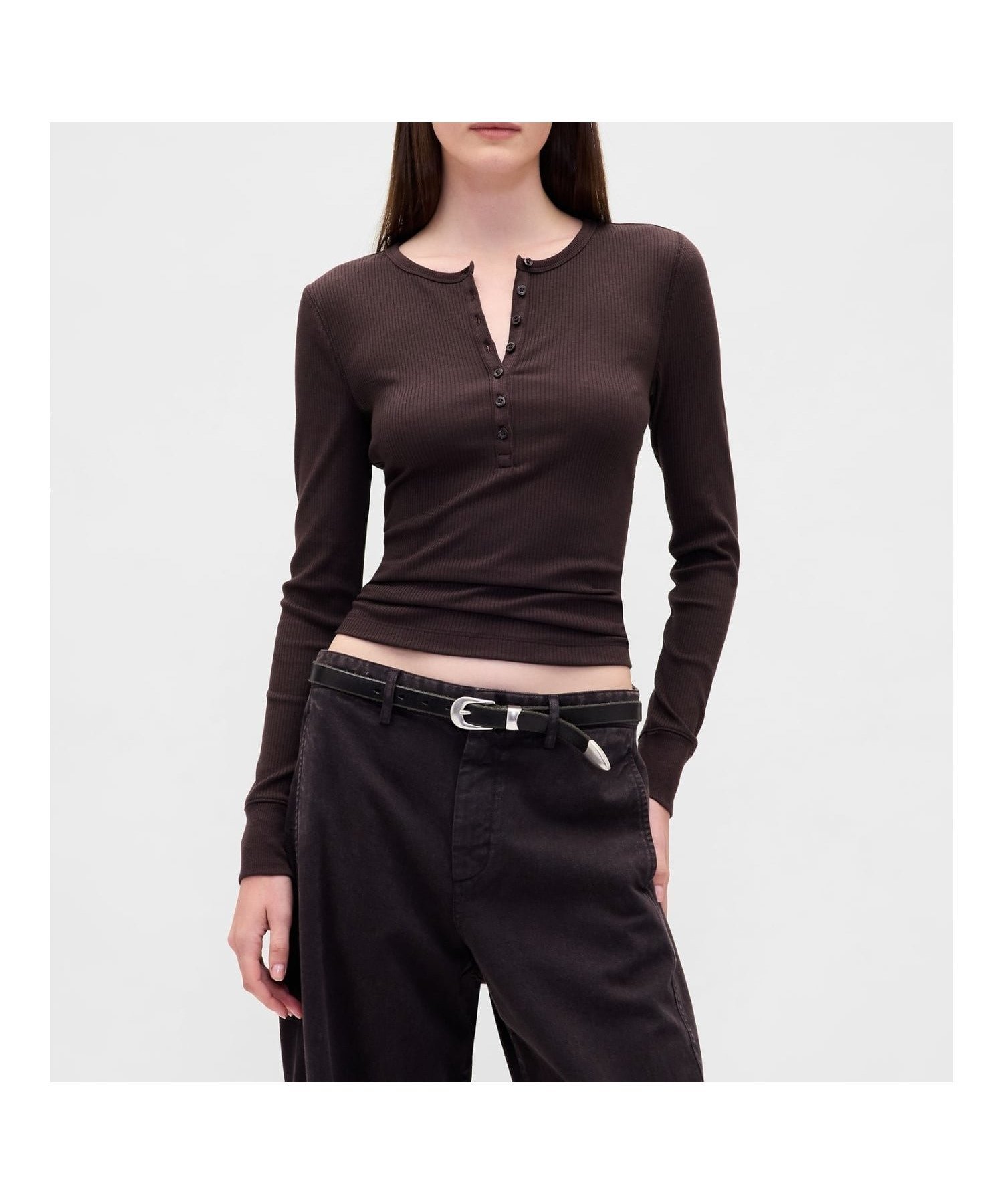 【ギャップ/GAP】のモダンリブ ヘンリーネックTシャツ インテリア・キッズ・メンズ・レディースファッション・服の通販 founy(ファニー) 　ファッション　Fashion　レディースファッション　Fashion for Women　トップス・カットソー　Cut & Sew Tops　シャツ・ブラウス・オフィスカジュアル　Elegant Blouses & Button-Ups　ロングTシャツ・Tシャツ　Longline T-Shirts & Tees　ストレッチ　Stretch, Stretchy Fabric　フィット　Fit, Slim Fit　長袖　Long Sleeve, Full Sleeve　TERRA_BROWN|ID: prp329100004683856 ipo3291000000033825383