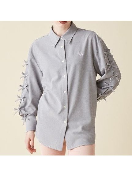 【ファーファー/FURFUR】のリボンスリーブシアーシャツ インテリア・キッズ・メンズ・レディースファッション・服の通販 founy(ファニー) 　ファッション　Fashion　レディースファッション　Fashion for Women　トップス・カットソー　Cut & Sew Tops　シャツ・ブラウス・オフィスカジュアル　Elegant Blouses & Button-Ups　シアー　Sheer, See-Through　スリット　Slit, Slit Detail　トレンド　Trend, Trending Now　ボトム　Bottoms, Lower Wear　リボン　Ribbon, Bow　ルーズ　Loose, Oversized　ワイド　Wide, Wide Fit　BLK[009]|ID: prp329100004683932 ipo3291000000033825785