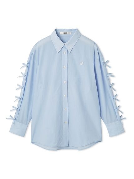 【ファーファー/FURFUR】のリボンスリーブシアーシャツ インテリア・キッズ・メンズ・レディースファッション・服の通販 founy(ファニー) 　ファッション　Fashion　レディースファッション　Fashion for Women　トップス・カットソー　Cut & Sew Tops　シャツ・ブラウス・オフィスカジュアル　Elegant Blouses & Button-Ups　シアー　Sheer, See-Through　スリット　Slit, Slit Detail　トレンド　Trend, Trending Now　ボトム　Bottoms, Lower Wear　リボン　Ribbon, Bow　ルーズ　Loose, Oversized　ワイド　Wide, Wide Fit　SAX[083]|ID: prp329100004683932 ipo3291000000033825787