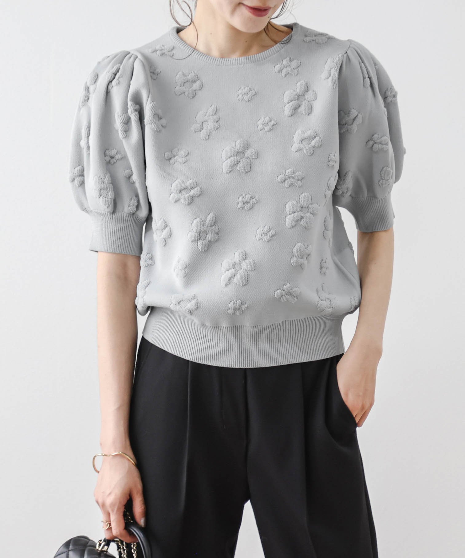 【ラジュール/Lajour】のパフスリーブサマーニット インテリア・キッズ・メンズ・レディースファッション・服の通販 founy(ファニー) 　ファッション　Fashion　レディースファッション　Fashion for Women　トップス・カットソー　Cut & Sew Tops　ニット　Knit Tops & Sweaters　サマー　Summer, Summer Style　スリーブ　Sleeve, Long Sleeve / Short Sleeve　夏　Summer　グレー|ID: prp329100004683947 ipo3291000000033825862