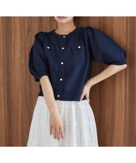 【ミスティ ウーマン/mysty woman】のメタルボタンパフスリーブカーディガン 人気、トレンドファッション・服の通販 founy(ファニー) ファッション Fashion レディースファッション Fashion for Women トップス・カットソー Cut & Sew Tops カーディガン・羽織り Layered Style Cardigans カーディガン Cardigan, Knitwear クロップド Cropped, Short Length スリーブ Sleeve, Long Sleeve / Short Sleeve デニム Denim, Jeans Material トレンド Trend, Trending Now フェミニン Feminine, Girly フロント Front, Front Design メタル Metal, Metal Parts |ID:prp329100004683973