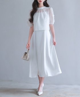【セゾンドパピヨン/SAISON DE PAPILLON】の【前後2way】キャミワンピースとブラウス2点セット 人気、トレンドファッション・服の通販 founy(ファニー) ファッション Fashion レディースファッション Fashion for Women ワンピース Dresses キャミソールワンピース Camisole Dresses オケージョン Occasion Wear オーガンジー Organza Fabric キャミワンピース Cami Dress, Slip Dress サテン Satin, Glossy Fabric ショート Short, Short Length シンプル Simple, Minimal スタンド Stand Collar, Upright Stand パール Pearl, Pearl Accent フリル Frill, Ruffle リボン Ribbon, Bow エレガント 上品 Elegant |ID:prp329100004684129