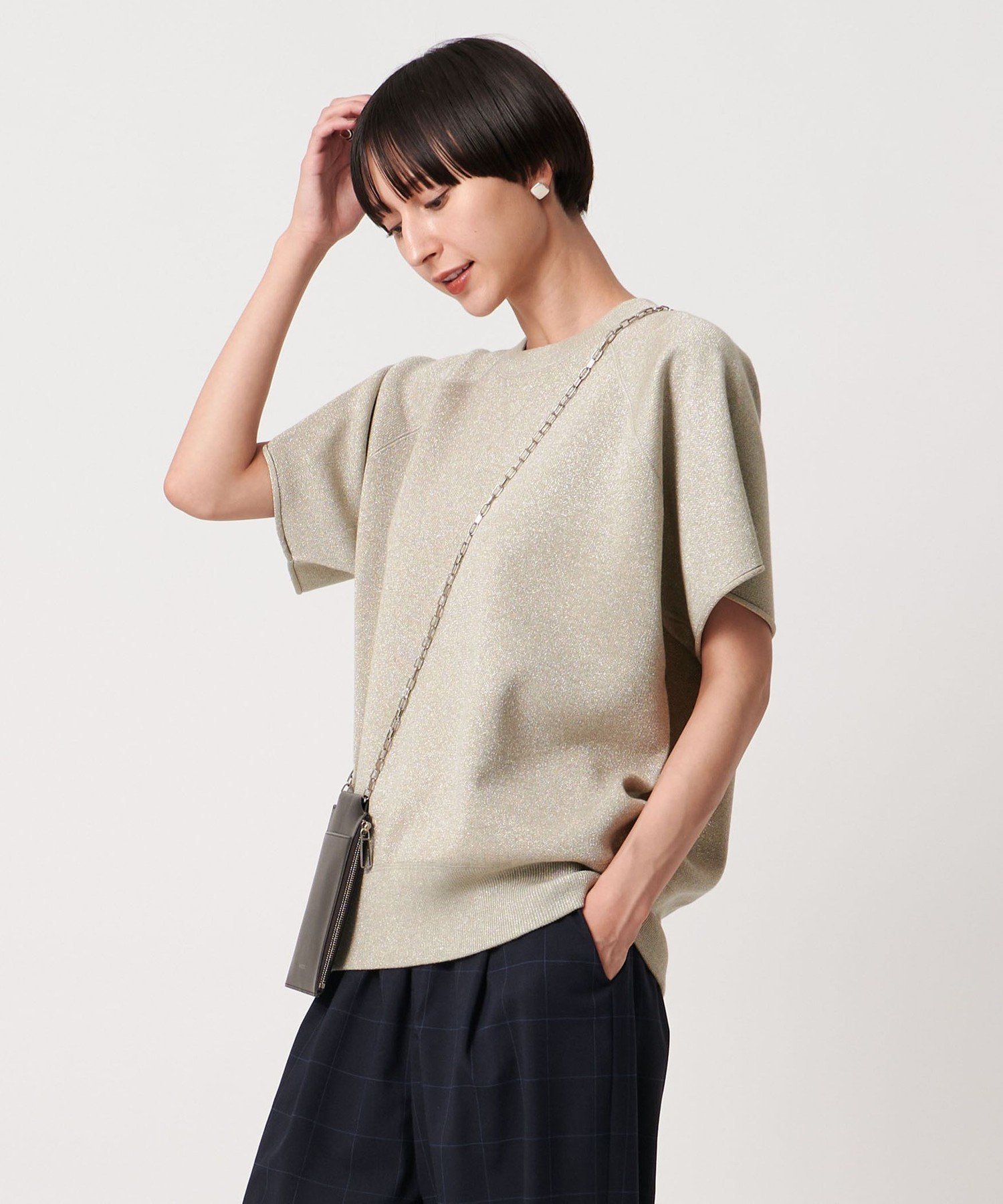 【ユナイテッドアローズ/UNITED ARROWS】のラメ ショートスリーブ ニット インテリア・キッズ・メンズ・レディースファッション・服の通販 founy(ファニー) 　ファッション　Fashion　レディースファッション　Fashion for Women　トップス・カットソー　Cut & Sew Tops　ニット　Knit Tops & Sweaters　おすすめ　Recommended / Our Picks　とろみ　Fluid, Flowy Fabric　インナー　Innerwear　シアー　Sheer, See-Through　ショート　Short, Short Length　スウェット / スエット　Sweatshirt, Sweatwear　スリーブ　Sleeve, Long Sleeve / Short Sleeve　エレガント 上品　Elegant　人気　Popular, Best Seller　定番　Standard, Basic Item　A/W・秋冬　Autumn/Winter　NATURAL|ID: prp329100004684134 ipo3291000000034019901