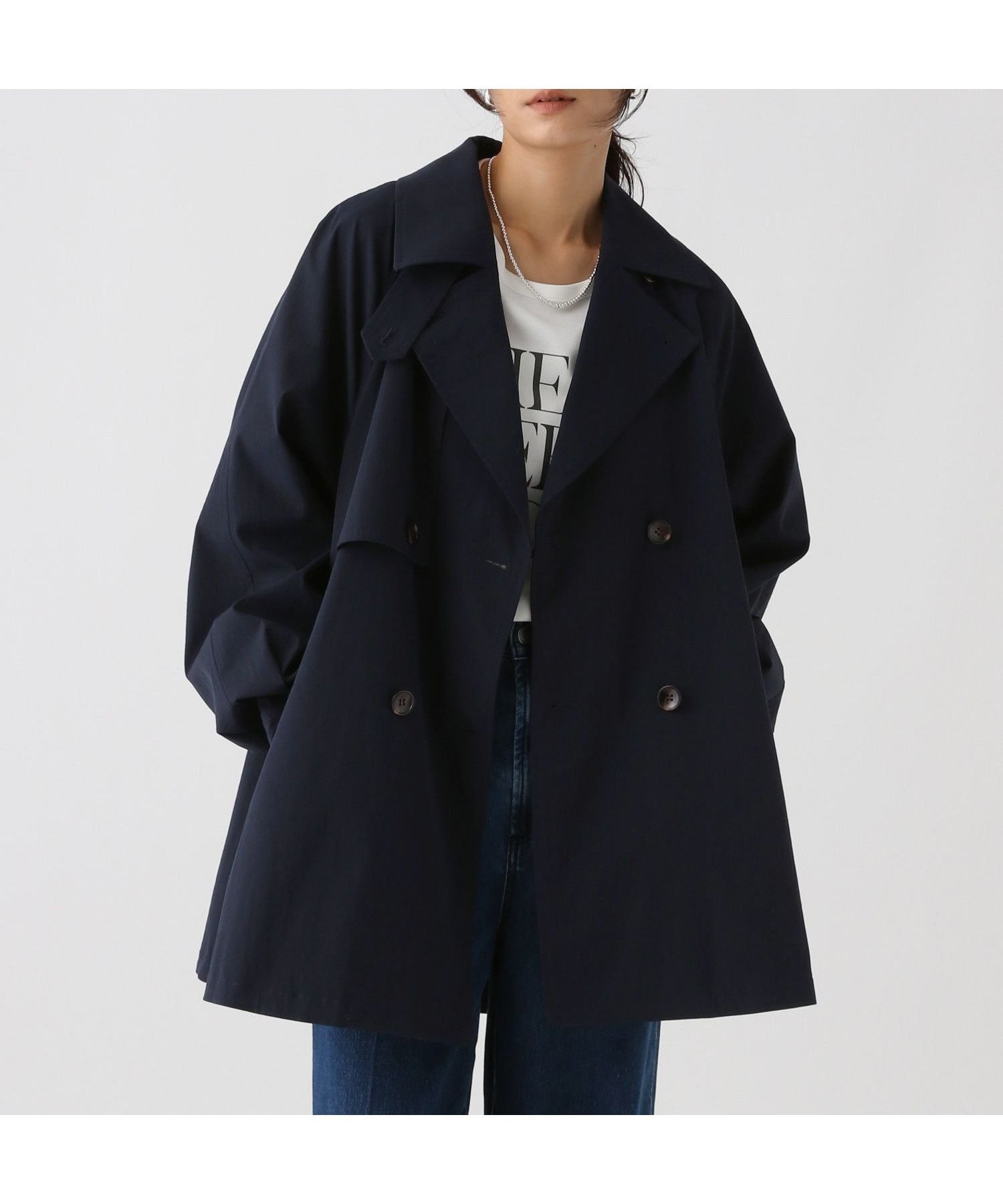 【エルーラ/Elura】のショートトレンチ/582755 インテリア・キッズ・メンズ・レディースファッション・服の通販 founy(ファニー) 　ファッション　Fashion　レディースファッション　Fashion for Women　エレガント 上品　Elegant　クラシカル　Classical, Vintage-Inspired　ショート　Short, Short Length　スニーカー　Sneakers, Trainers　デニム　Denim, Jeans Material　トレンチ　Trench, Trench Coat　フォルム　Silhouette, Form　ポンチョ　Poncho, Cape Style　定番　Standard, Basic Item　ネイビー88|ID: prp329100004684163 ipo3291000000033826927