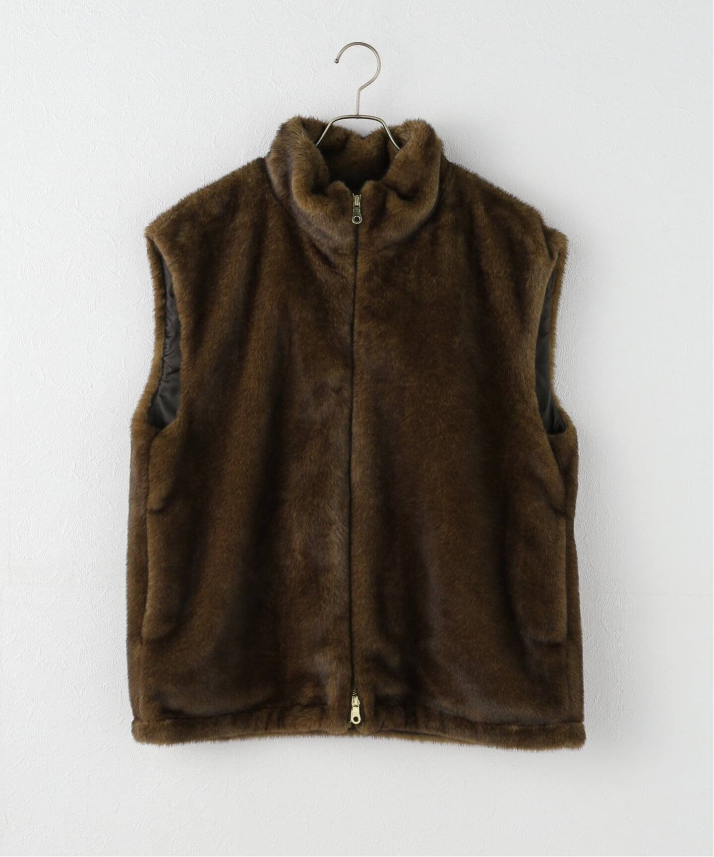 【スピック&スパン/Spick & Span】のショートエコファーベスト インテリア・キッズ・メンズ・レディースファッション・服の通販 founy(ファニー) 　ファッション　Fashion　レディースファッション　Fashion for Women　アウター　Coat / Outerwear Collection　トップス・カットソー　Cut & Sew Tops　ベスト&ジレ / 重ね着スタイル　Vests & Gilets　ジップアップ　Zip-Up, Full Zip　スピンドル　Spindle, Drawcord　ハイネック　High Neck, Mock Neck　バランス　Balance, Style Balance　フェイクファー　Faux Fur, Imitation Fur　定番　Standard, Basic Item　ブラウン B|ID: prp329100004684190 ipo3291000000033827038