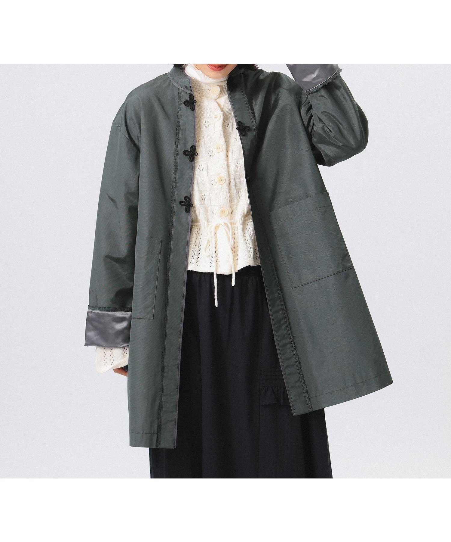 【ビームス ウイメン/BEAMS】のレーヨン シャンタン チャイナコート インテリア・キッズ・メンズ・レディースファッション・服の通販 founy(ファニー) 　ファッション　Fashion　レディースファッション　Fashion for Women　アウター　Coat / Outerwear Collection　コート・ロングコート・ピーコート　Long Coats, Peacoats & More　おすすめ　Recommended / Our Picks　シャンタン　Shantung, Silk-Like Fabric　スウェット / スエット　Sweatshirt, Sweatwear　デニム　Denim, Jeans Material　ミドル　Middle Length, Mid Height　レース　Lace, Lace Fabric　軽量　Lightweight, Ultra Light　GREY|ID: prp329100004684290 ipo3291000000033827982