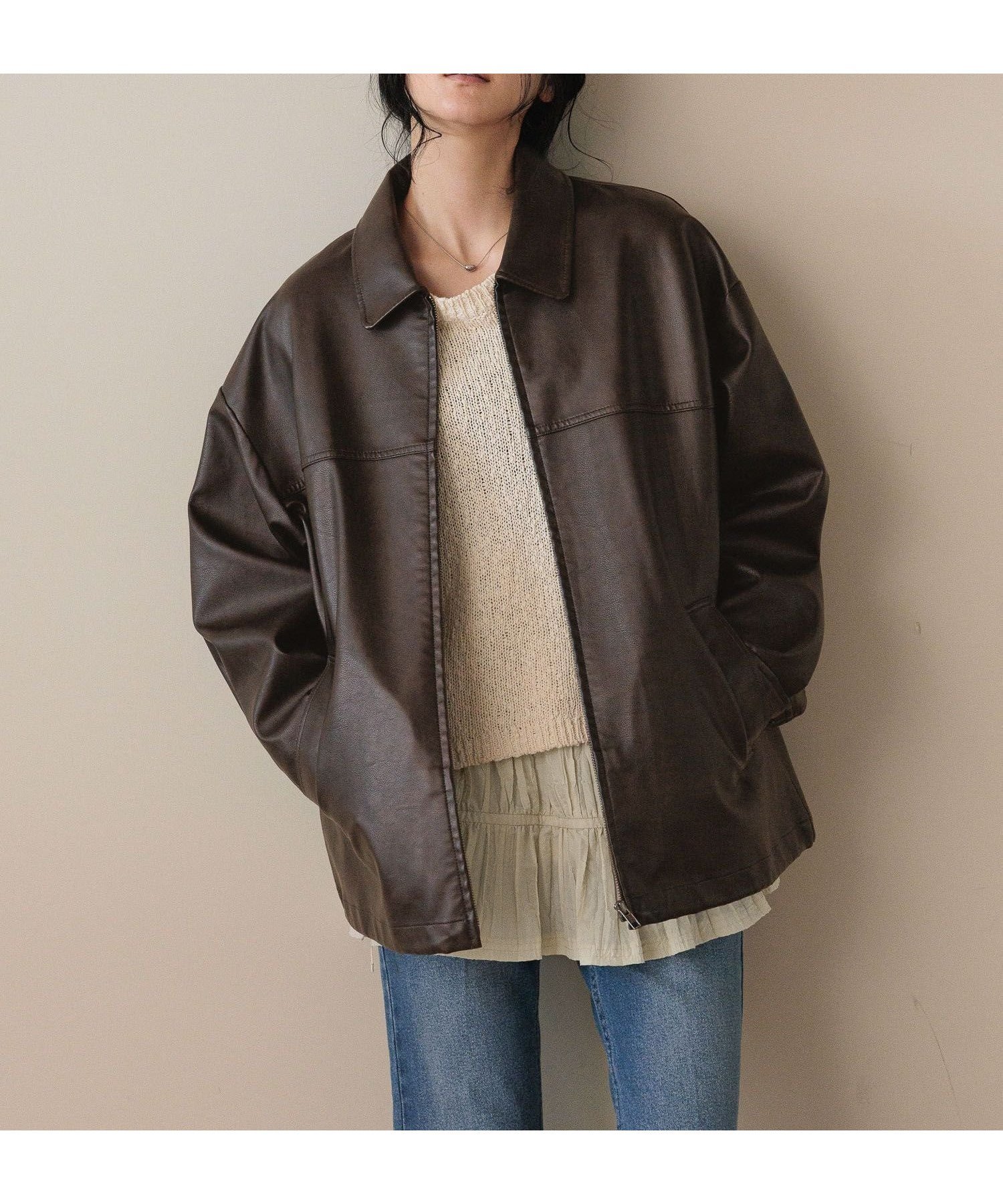 【ローリーズファーム/LOWRYS FARM】のレザードロストZIPブルゾン インテリア・キッズ・メンズ・レディースファッション・服の通販 founy(ファニー) 　ファッション　Fashion　レディースファッション　Fashion for Women　アウター　Coat / Outerwear Collection　ブルゾンジャケット・スポーティアウター　Blouson Jackets　ショルダー　Shoulder, Shoulder Strap　トレンド　Trend, Trending Now　ドロップ　Drop Shoulder, Dropped Style　ハーフ　Half, Half-Length　バランス　Balance, Style Balance　バルーン　Balloon, Balloon Silhouette　ビンテージ　Vintage, Retro Style　フェイクレザー　Faux Leather, PU Leather　ブルゾン　Blouson, Bomber Jacket　ミドル　Middle Length, Mid Height　ブラウン|ID: prp329100004684304 ipo3291000000034030139