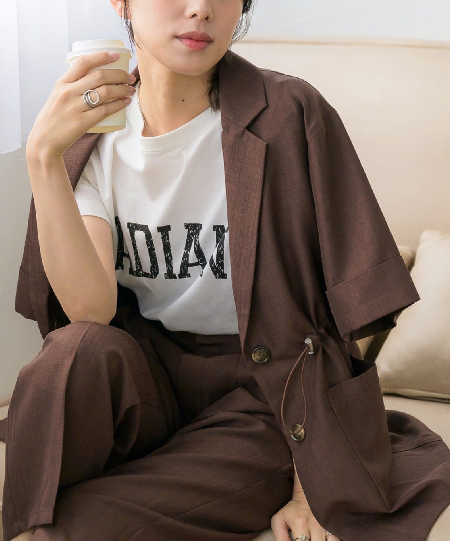 【レトロガール/RETRO GIRL】のドロストテーラードJK インテリア・キッズ・メンズ・レディースファッション・服の通販 founy(ファニー) 　ファッション　Fashion　レディースファッション　Fashion for Women　おすすめ　Recommended / Our Picks　キルト　Quilt, Quilted Fabric　サマー　Summer, Summer Style　ジャケット　Jacket, Outerwear　セットアップ　Set-Up, Coordinated Outfit　トレンド　Trend, Trending Now　ベーシック　Basic, Essential　夏　Summer　ブラウン|ID: prp329100004684347 ipo3291000000033828583